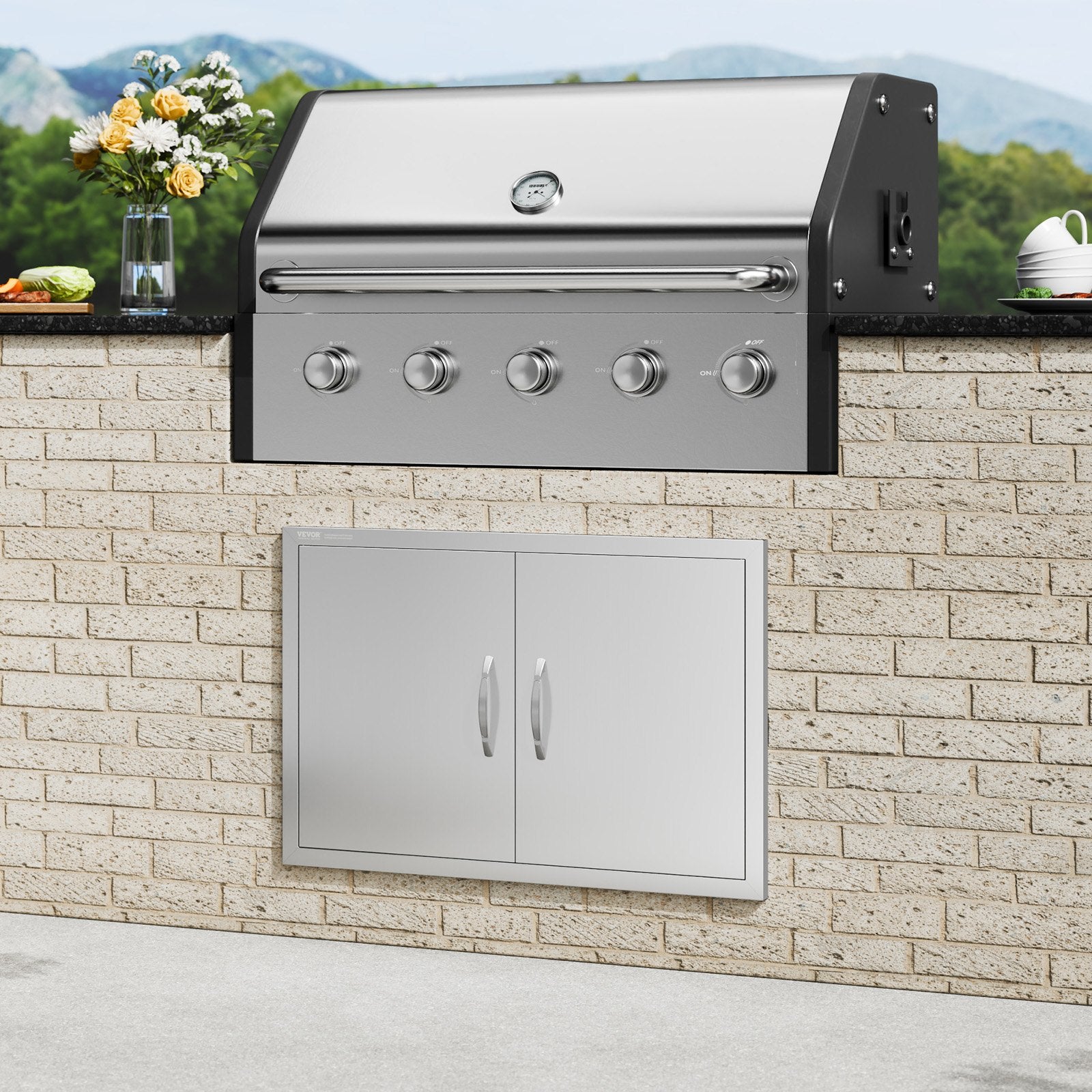 BBQs & Accessories: VEVOR BBQ Access Door, 838x558 mm Double Outdoor Kitchen Door, Stainless Steel Flush Mount Door, Wall Vertical Door with Handles, for BBQ Island, Grilling Station, Outside Cabinet