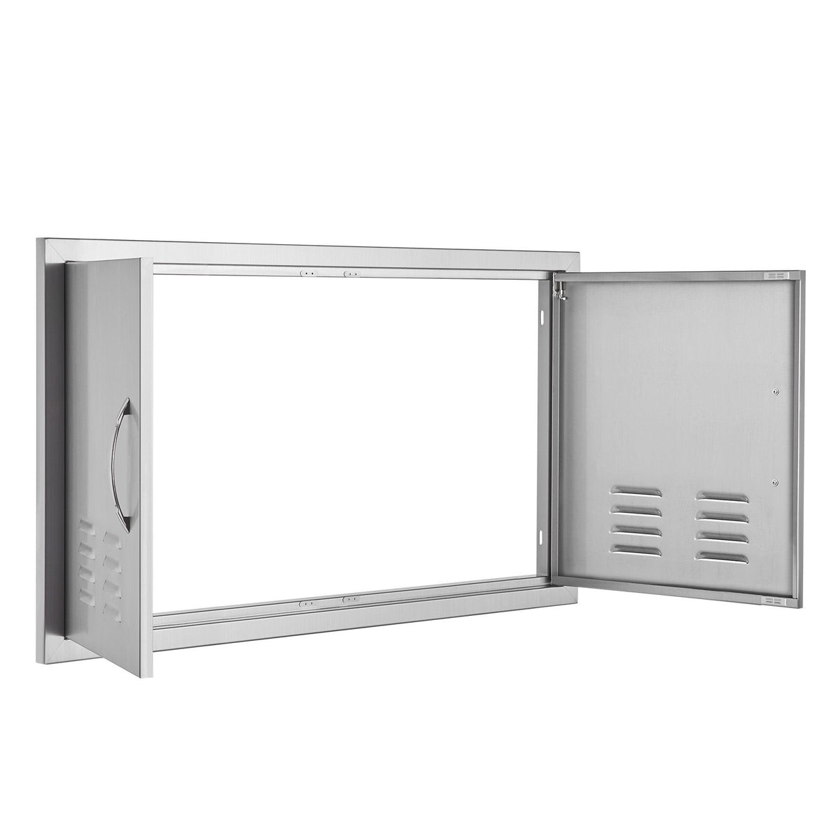 BBQ Access Door, 914x534 mm Double Outdoor Kitchen Door, Stainless Steel Flush Mount Door, Wall Vertical Door with Handles and Vents, for BBQ Island, Grilling Station, Outside Cabinet