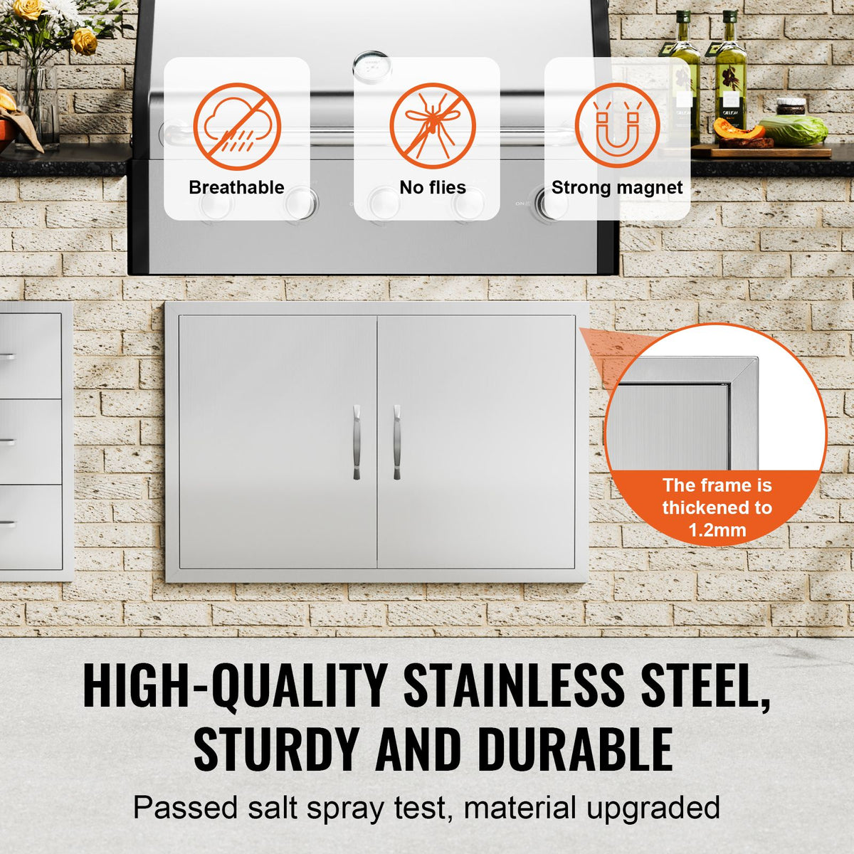 BBQ Access Door, 915x610 mm Double Outdoor Kitchen Door, Stainless Steel Flush Mount Door, Wall Vertical Door with Handles, for BBQ Island, Grilling Station, Outside Cabinet