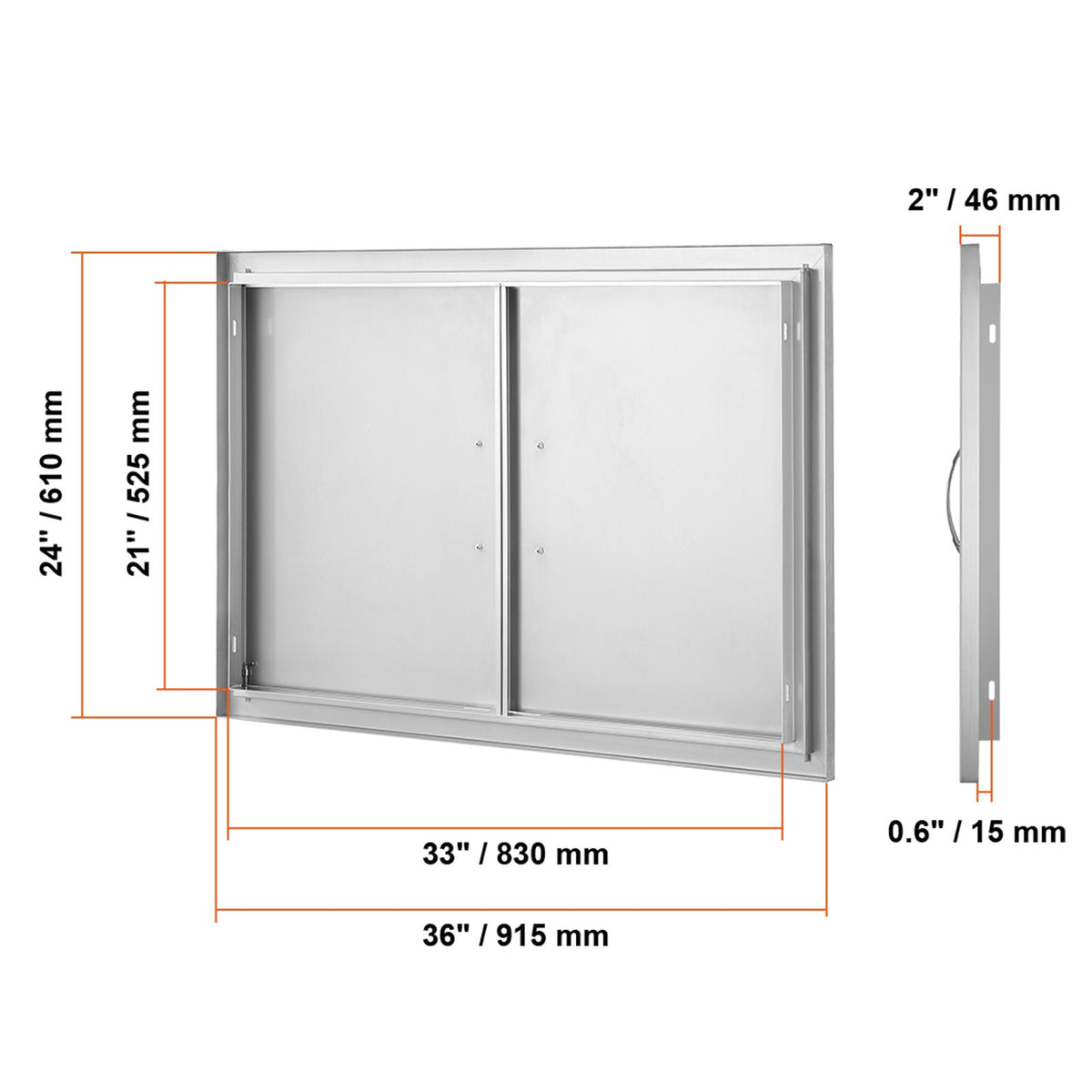 BBQ Access Door, 915x610 mm Double Outdoor Kitchen Door, Stainless Steel Flush Mount Door, Wall Vertical Door with Handles, for BBQ Island, Grilling Station, Outside Cabinet