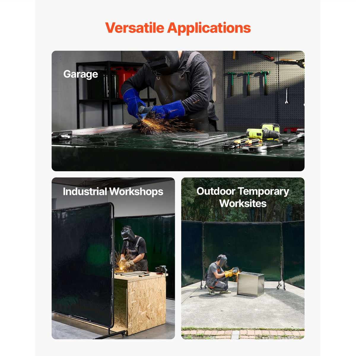 Welding Screen with Frame, 3-Panel 1.74 x 2.34m Welding Curtain Screen, Flame-Resistant Vinyl Protection Screens with 12 Wheels & 6-Level UV Protection for Workshop/Industrial Use, Dark Green