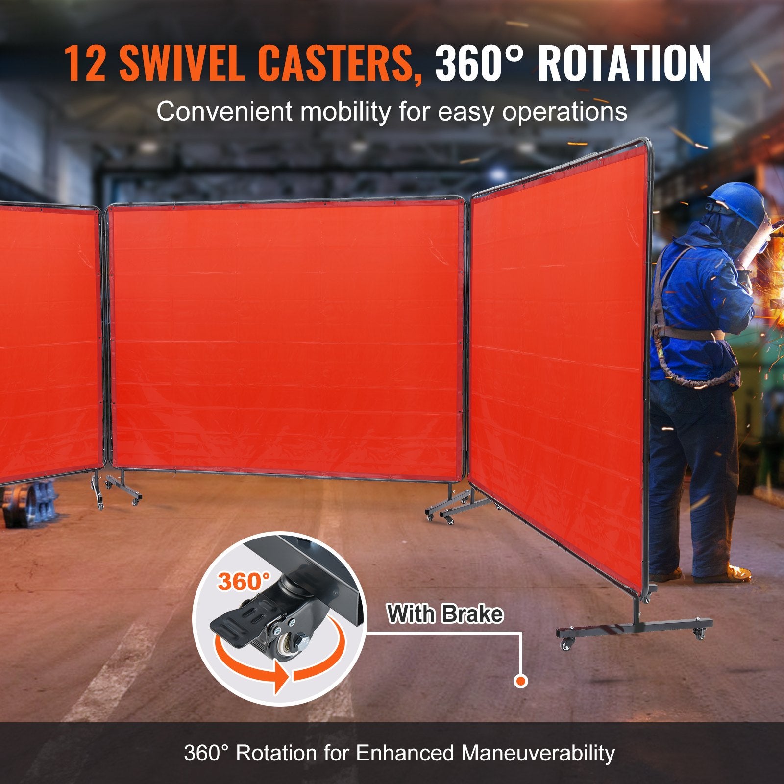Automotive Repair & Speciality Tools: VEVOR Welding Screen with Frame 3 Panel 6' x 8' Welding Curtain Screen 12 Wheels