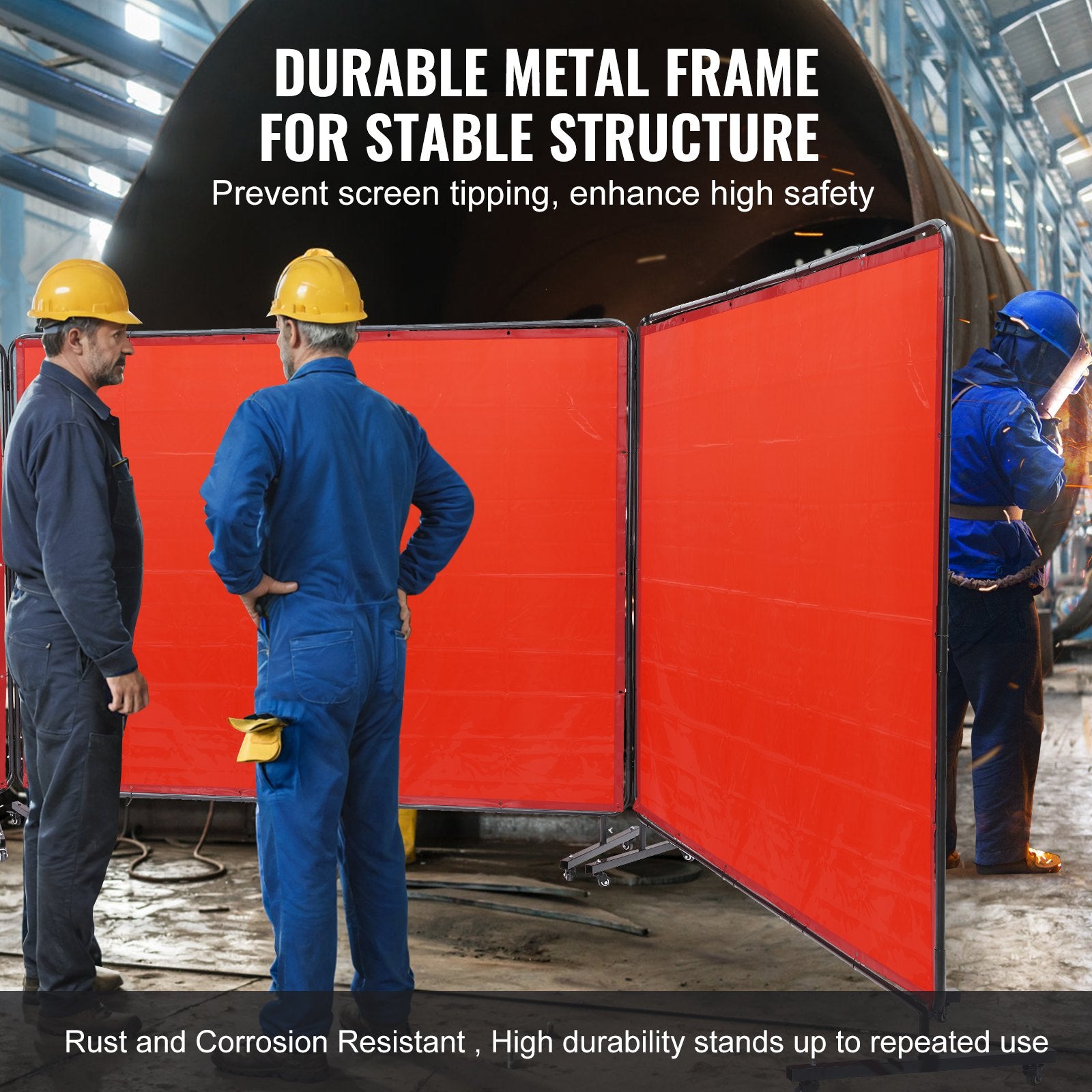 Automotive Repair & Speciality Tools: VEVOR Welding Screen with Frame 3 Panel 6' x 8' Welding Curtain Screen 12 Wheels