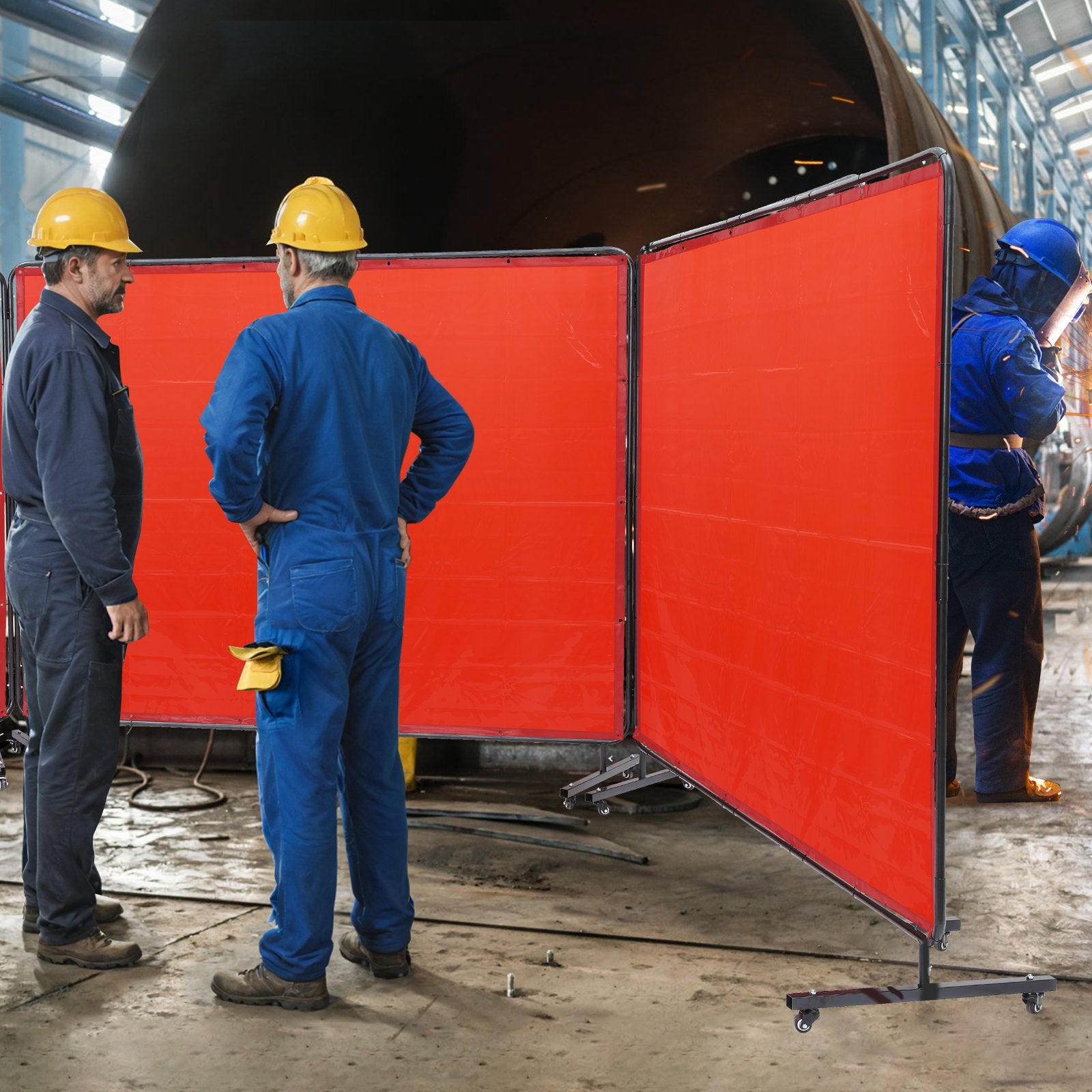 Automotive Repair & Speciality Tools: VEVOR Welding Screen with Frame 3 Panel 6' x 8' Welding Curtain Screen 12 Wheels