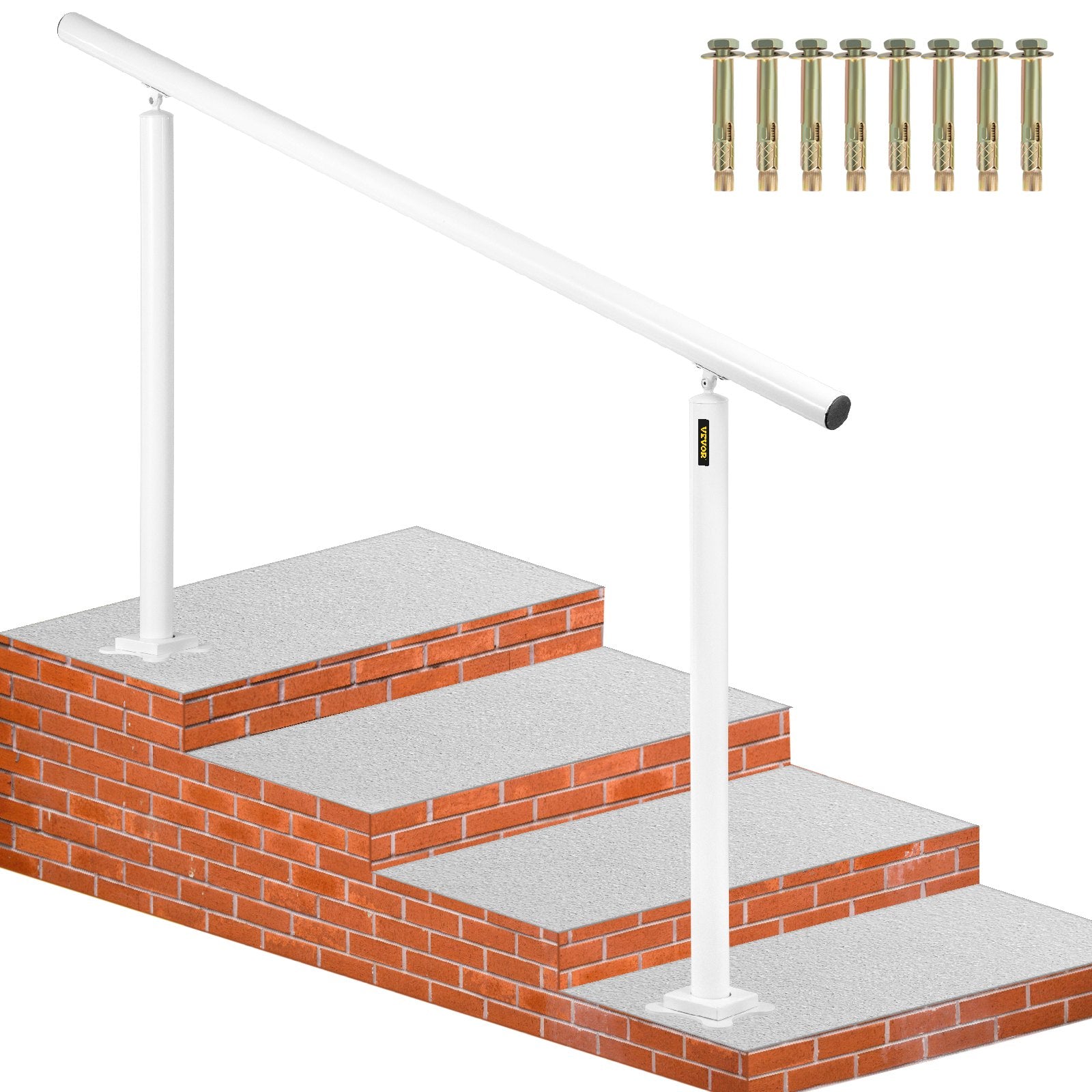 Door Hardware: VEVOR Outdoor Stair Railing Kit, 5 FT Handrails 0-5 Steps, Adjustable Angle White Aluminum Stair Hand Rail for The Elderly, Handrails for Outdoor Steps
