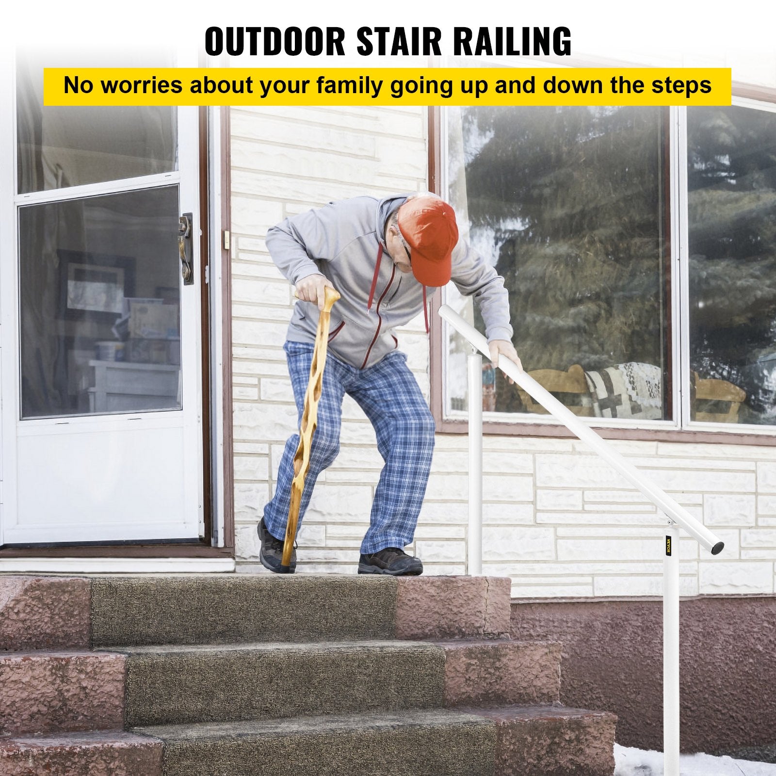 Door Hardware: VEVOR Outdoor Stair Railing Kit, 5 FT Handrails 0-5 Steps, Adjustable Angle White Aluminum Stair Hand Rail for The Elderly, Handrails for Outdoor Steps