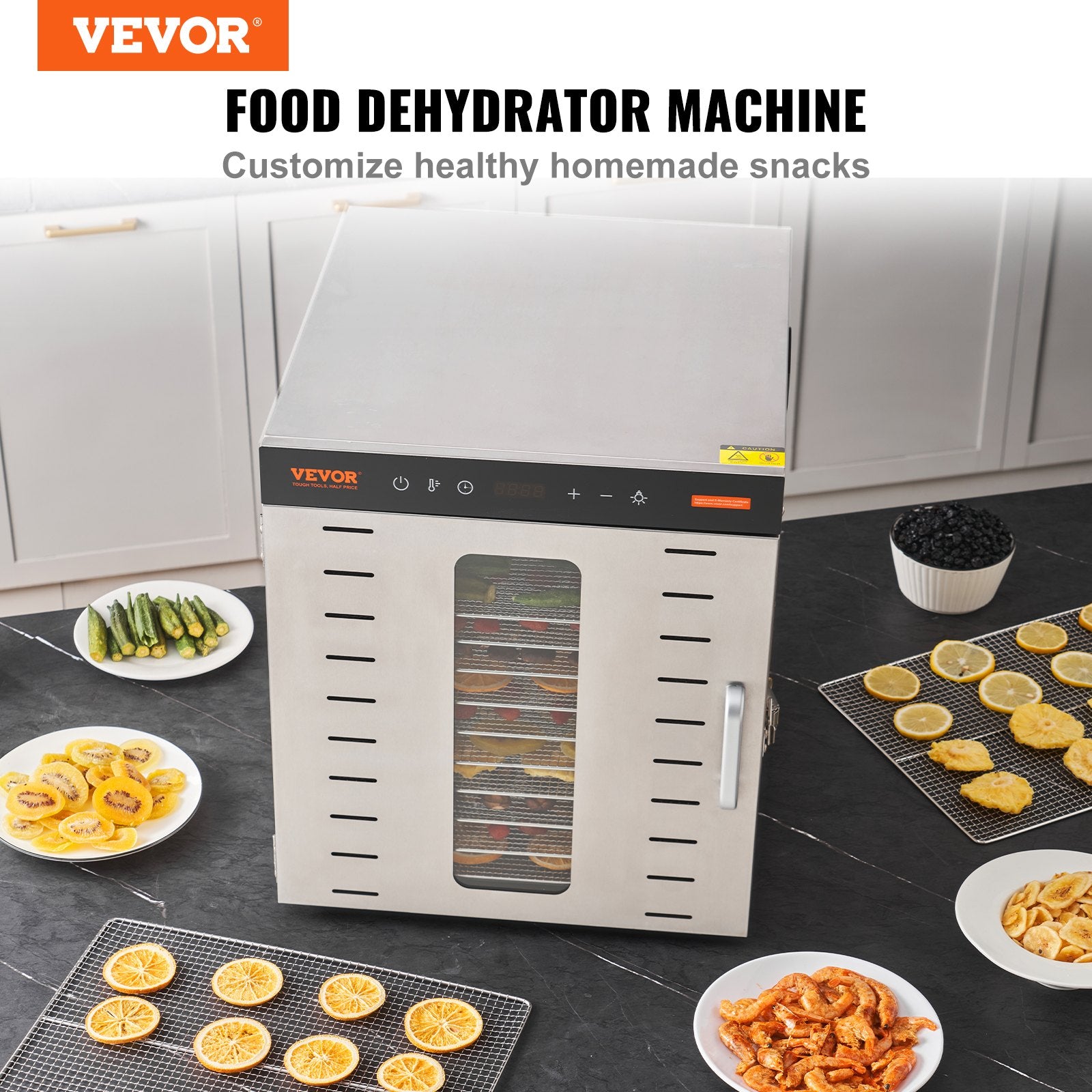 Food Dehydrators: VEVOR 10 Trays Food Dehydrator Machine Stainless Steel 1000W Jerky Fruit Drying