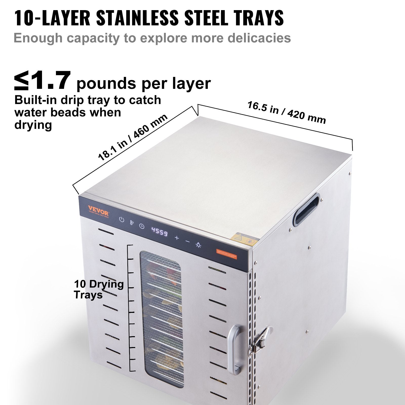 Food Dehydrators: VEVOR 10 Trays Food Dehydrator Machine Stainless Steel 1000W Jerky Fruit Drying