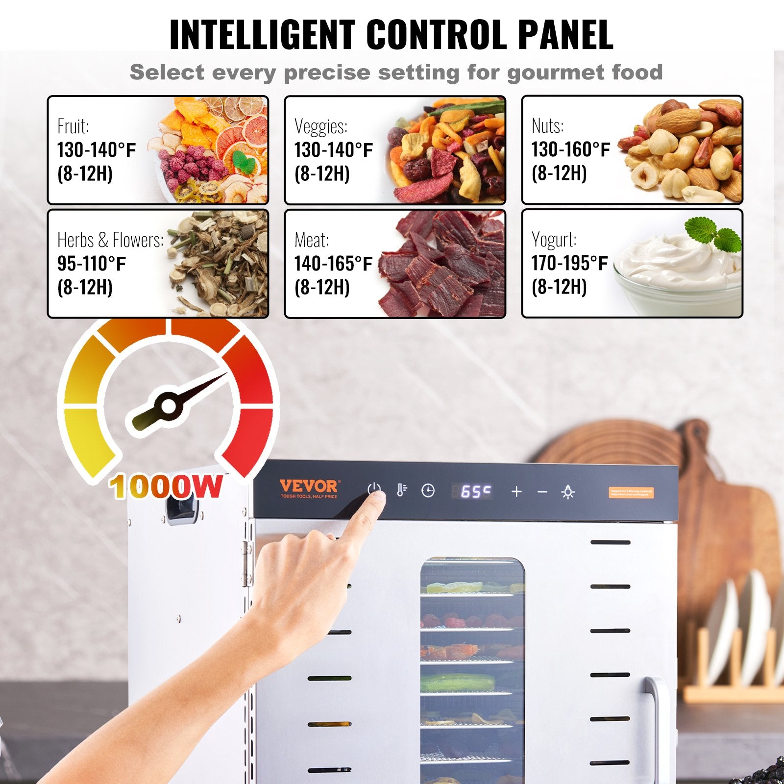 Food Dehydrators: VEVOR 10 Trays Food Dehydrator Machine Stainless Steel 1000W Jerky Fruit Drying