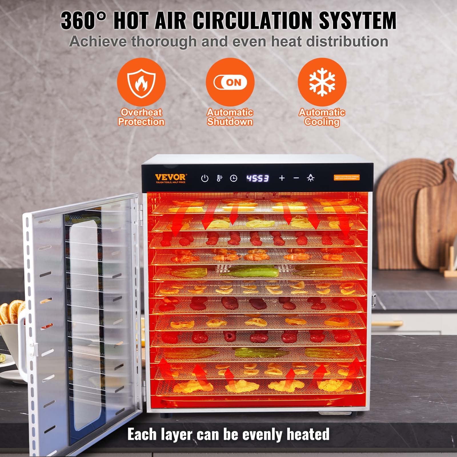 Food Dehydrators: VEVOR 10 Trays Food Dehydrator Machine Stainless Steel 1000W Jerky Fruit Drying