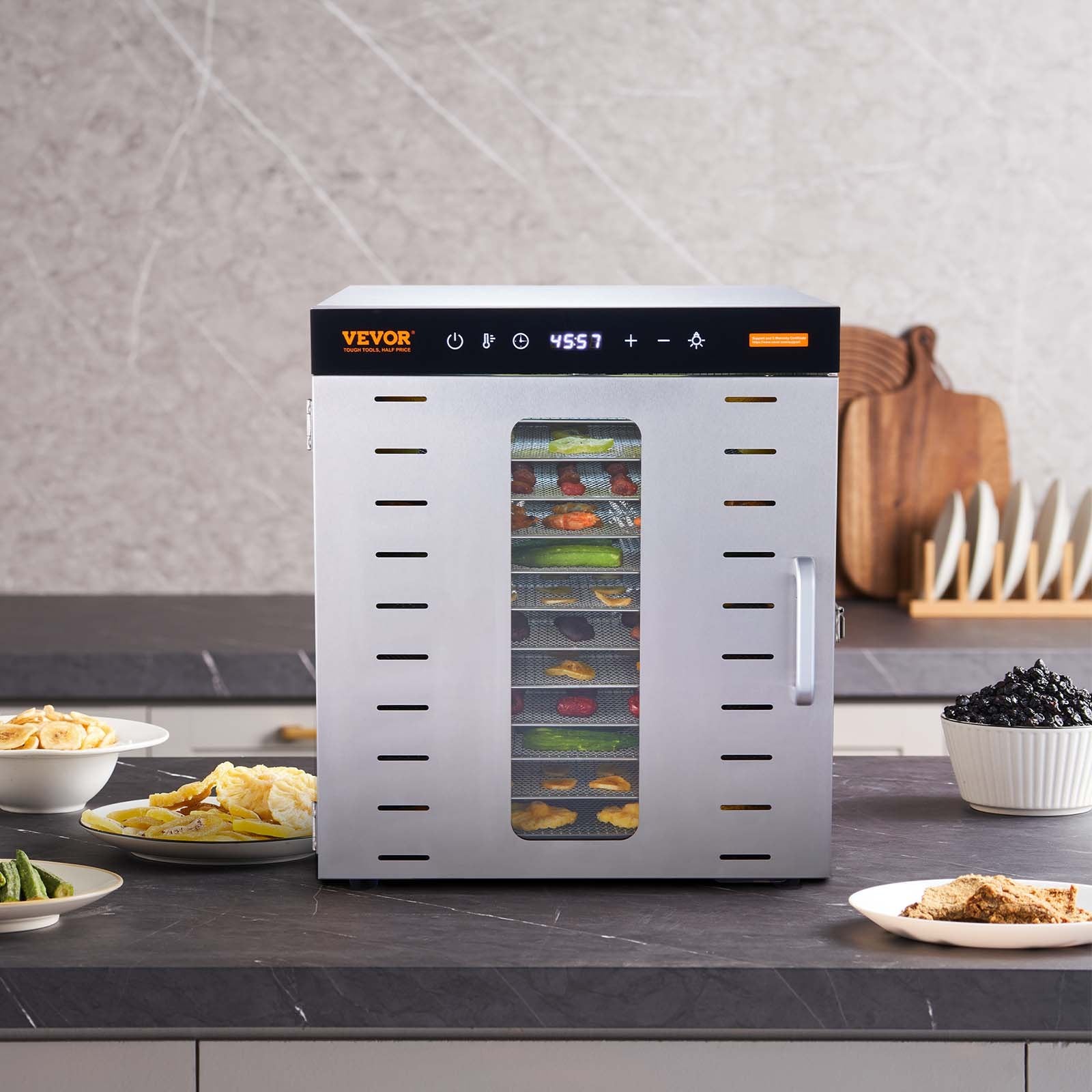Food Dehydrators: VEVOR 10 Trays Food Dehydrator Machine Stainless Steel 1000W Jerky Fruit Drying