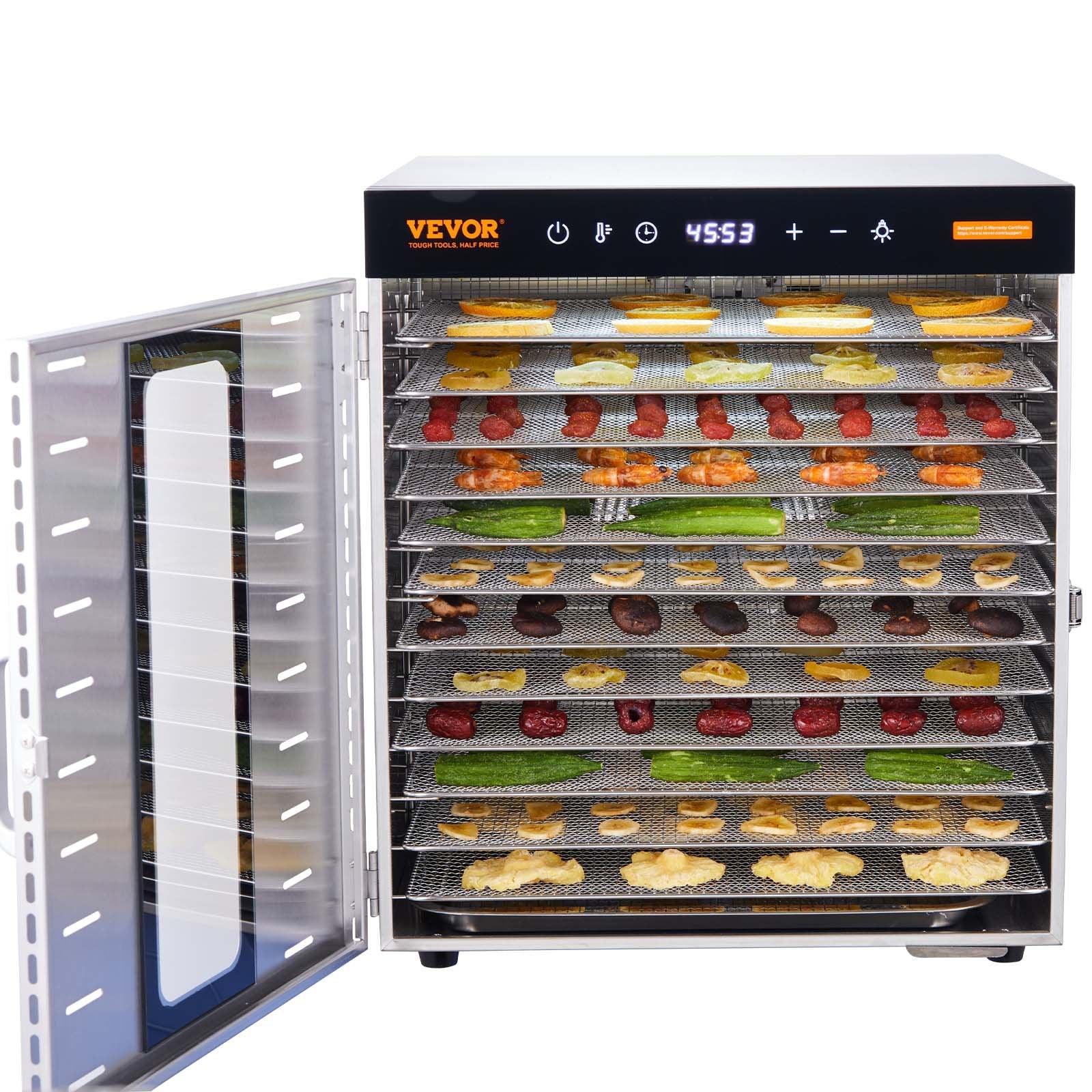 Food Dehydrators: VEVOR 10 Trays Food Dehydrator Machine Stainless Steel 1000W Jerky Fruit Drying