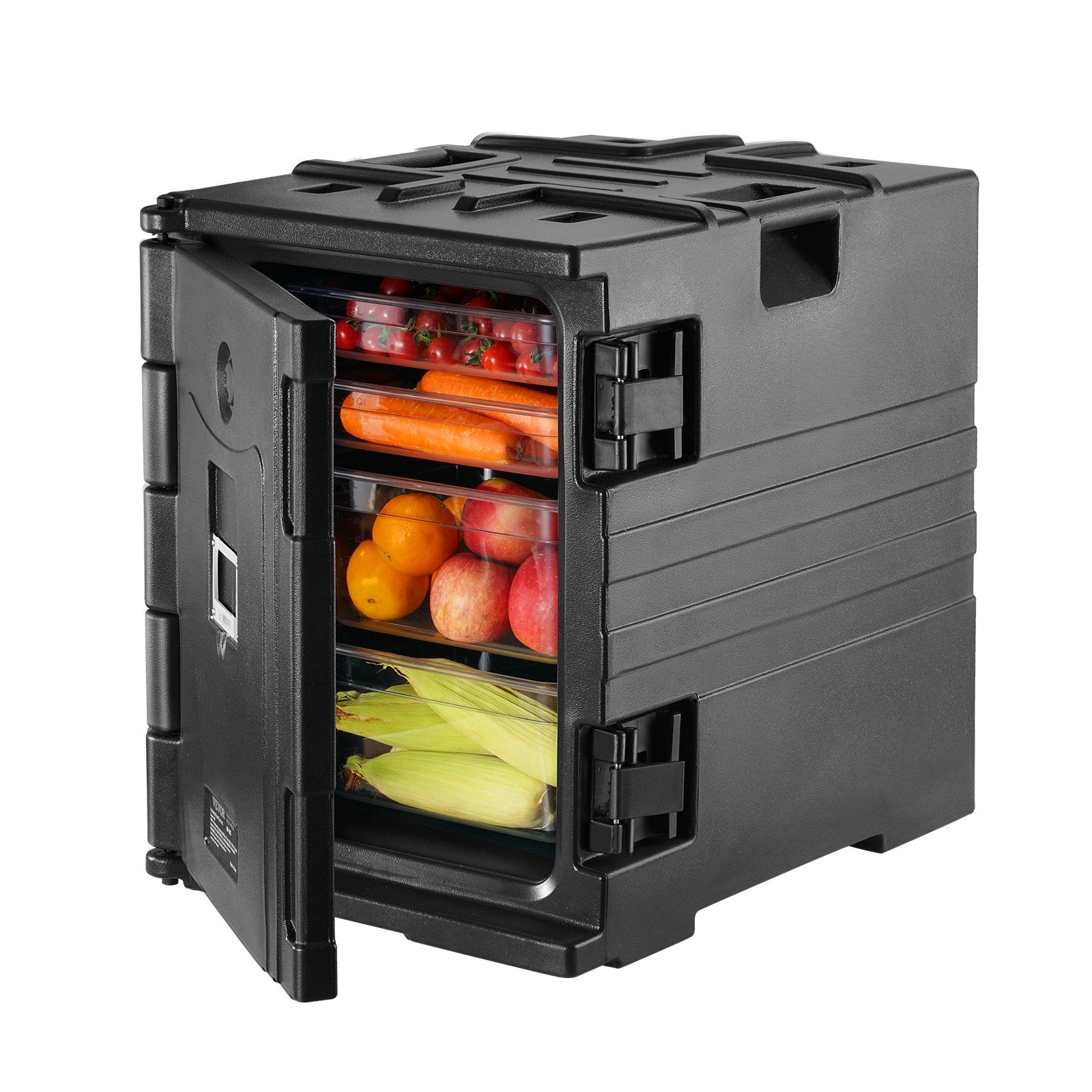 Food Storage: VEVOR Insulated Food Pan Carrier, 82 Qt Hot Box for Catering, LLDPE Food Box Carrier w/ Double Buckles, Front Loading Food Warmer w/ Handles, Stackable End Loader for Restaurant, Canteen, etc. Black