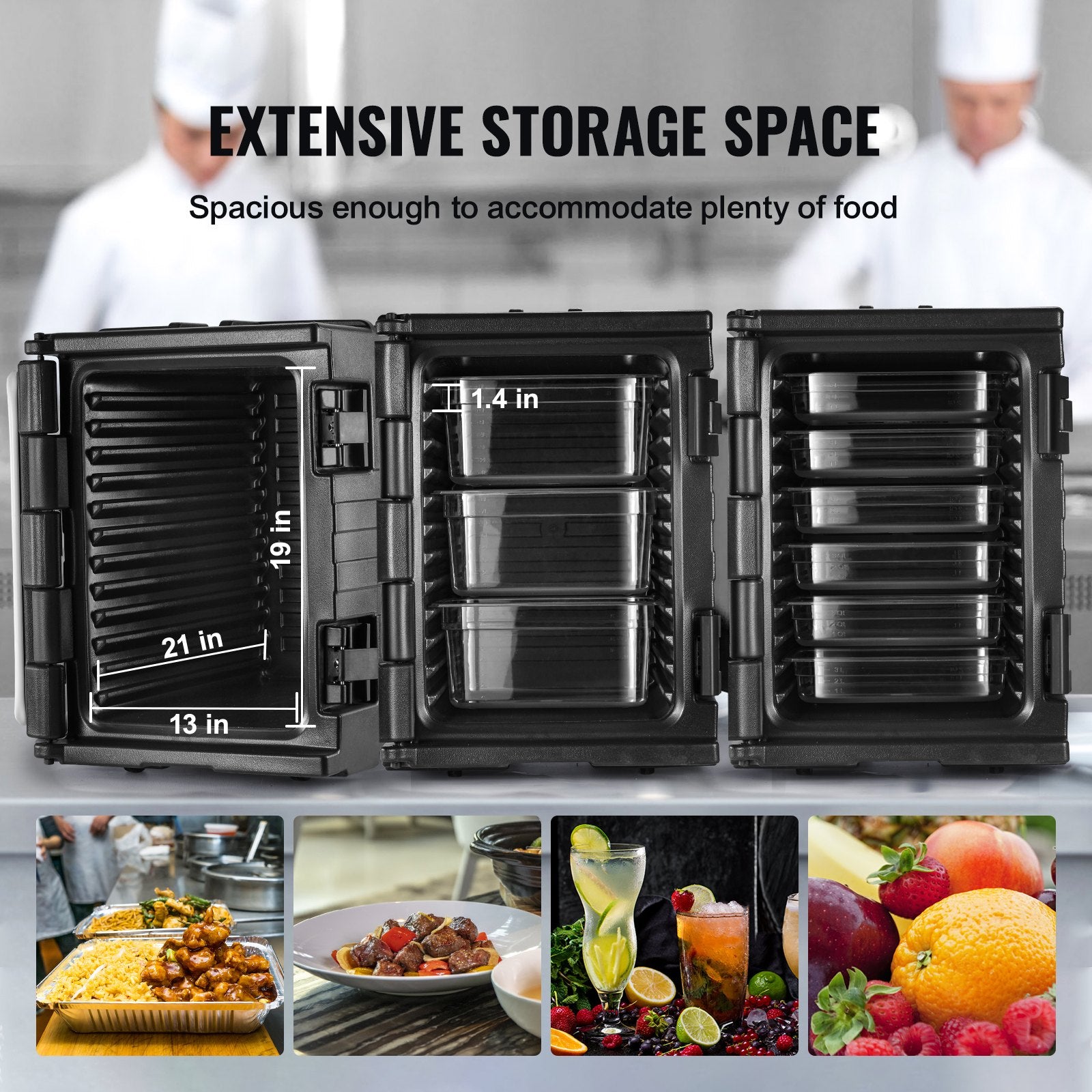 Food Storage: VEVOR Insulated Food Pan Carrier, 82 Qt Hot Box for Catering, LLDPE Food Box Carrier w/ Double Buckles, Front Loading Food Warmer w/ Handles, Stackable End Loader for Restaurant, Canteen, etc. Black