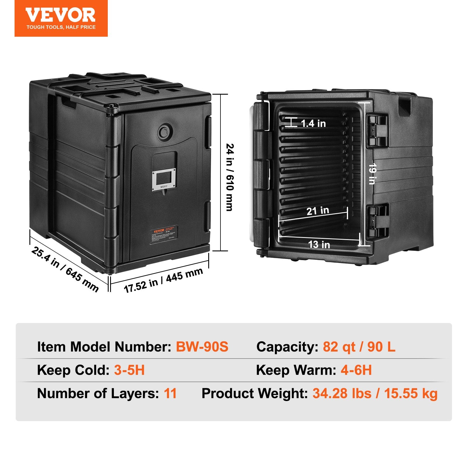 Food Storage: VEVOR Insulated Food Pan Carrier, 82 Qt Hot Box for Catering, LLDPE Food Box Carrier w/ Double Buckles, Front Loading Food Warmer w/ Handles, Stackable End Loader for Restaurant, Canteen, etc. Black