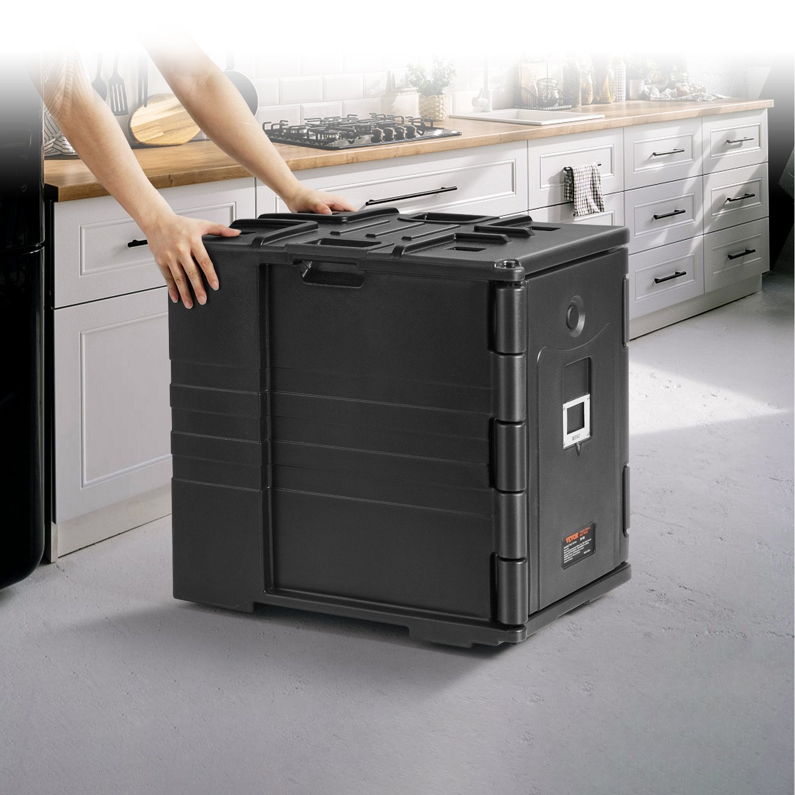 Food Storage: VEVOR Insulated Food Pan Carrier, 82 Qt Hot Box for Catering, LLDPE Food Box Carrier w/ Double Buckles, Front Loading Food Warmer w/ Handles, Stackable End Loader for Restaurant, Canteen, etc. Black