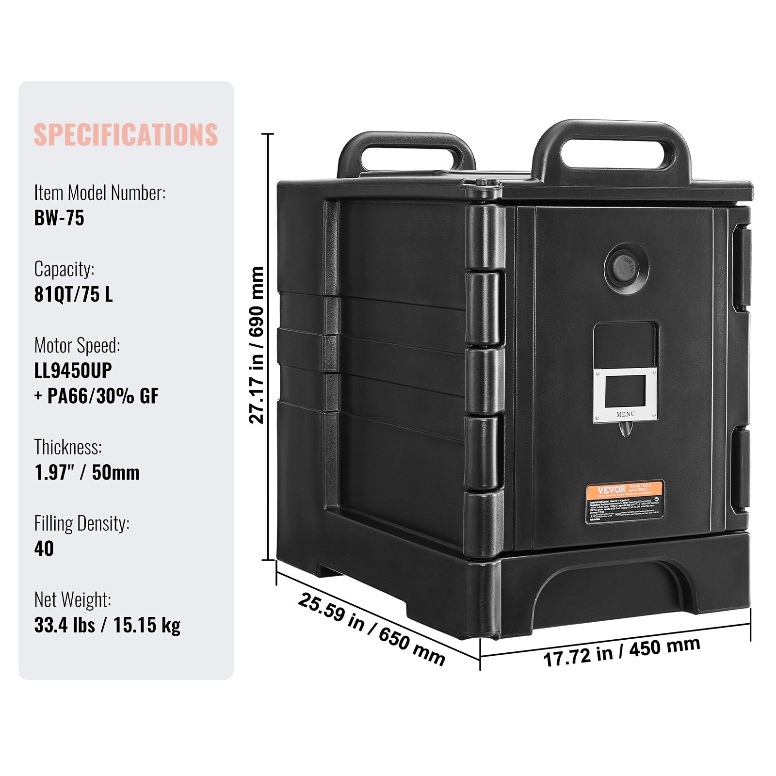 Food Warmers & Chafing Dishes: VEVOR Insulated Food Pan Carrier Stackable Catering Dishbox 81QT Chafing Dish