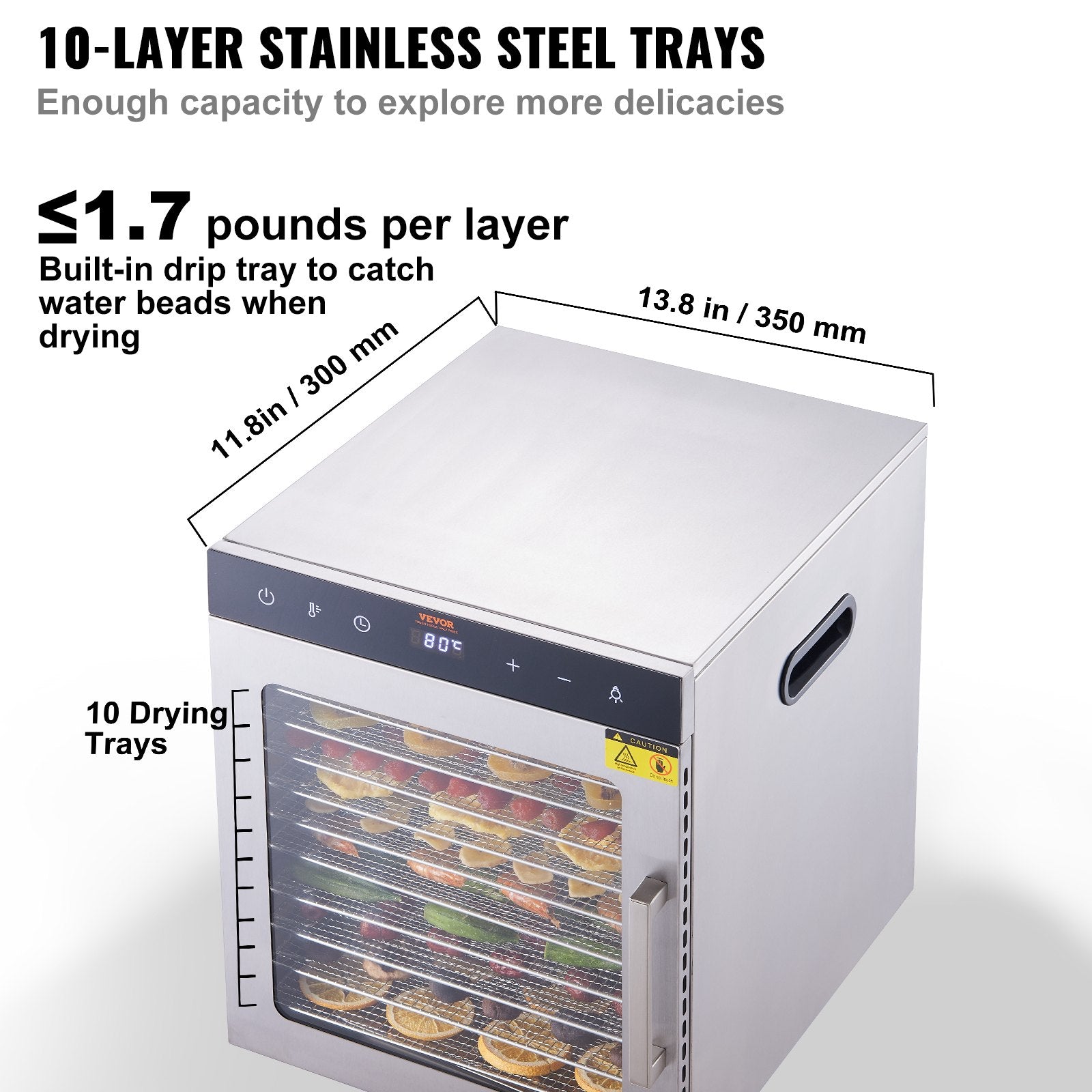 Food Dehydrators: VEVOR 10 Trays Food Dehydrator Machine Stainless Steel 800W Jerky Fruit Drying