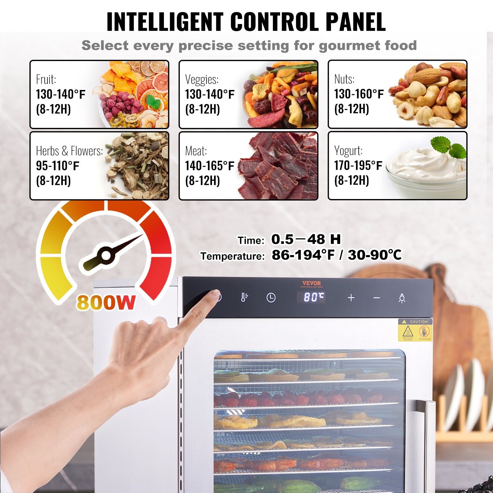 Food Dehydrators: VEVOR 10 Trays Food Dehydrator Machine Stainless Steel 800W Jerky Fruit Drying