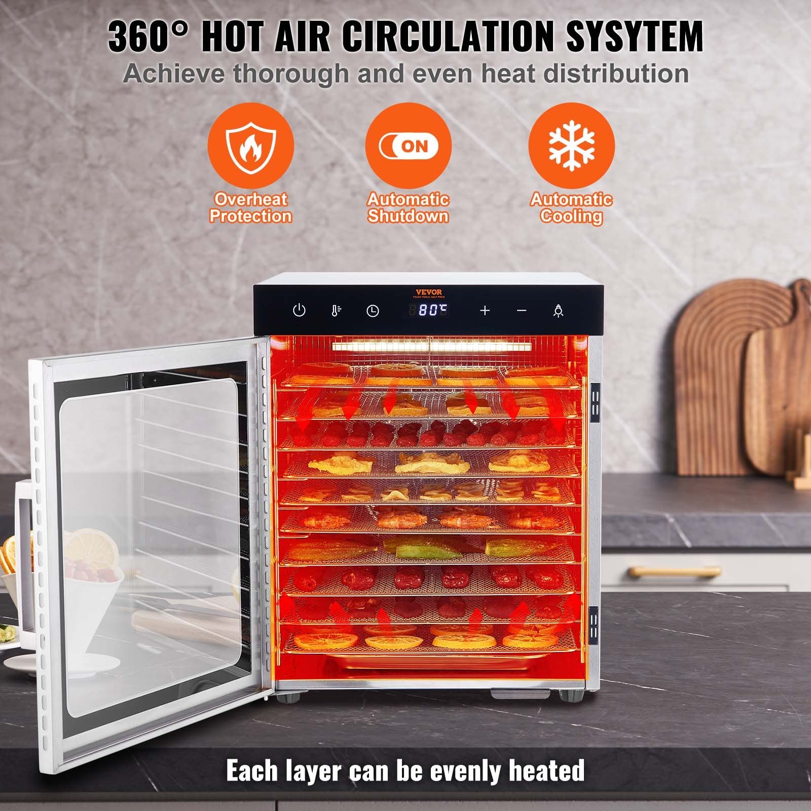 Food Dehydrators: VEVOR 10 Trays Food Dehydrator Machine Stainless Steel 800W Jerky Fruit Drying