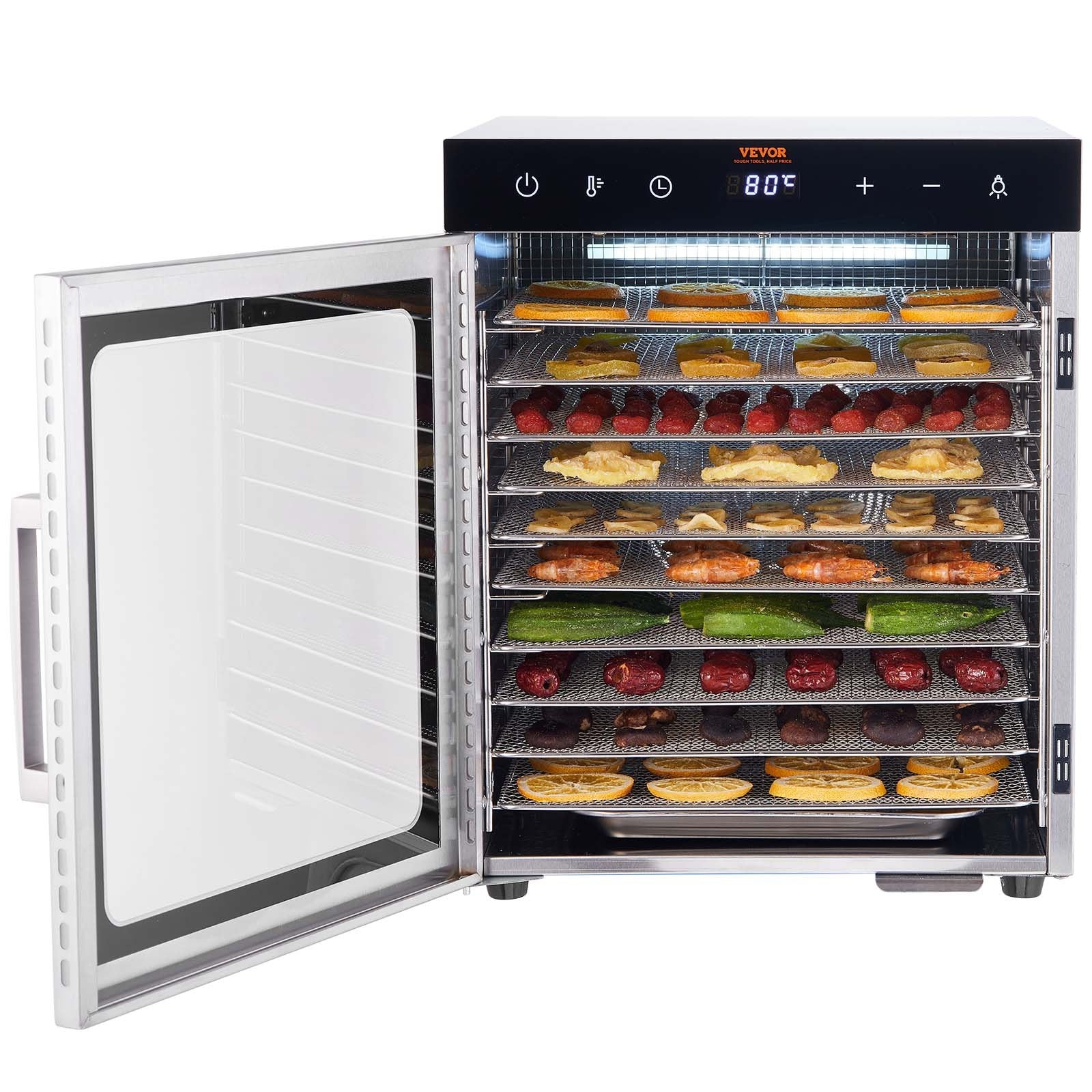 Food Dehydrators: VEVOR 10 Trays Food Dehydrator Machine Stainless Steel 800W Jerky Fruit Drying
