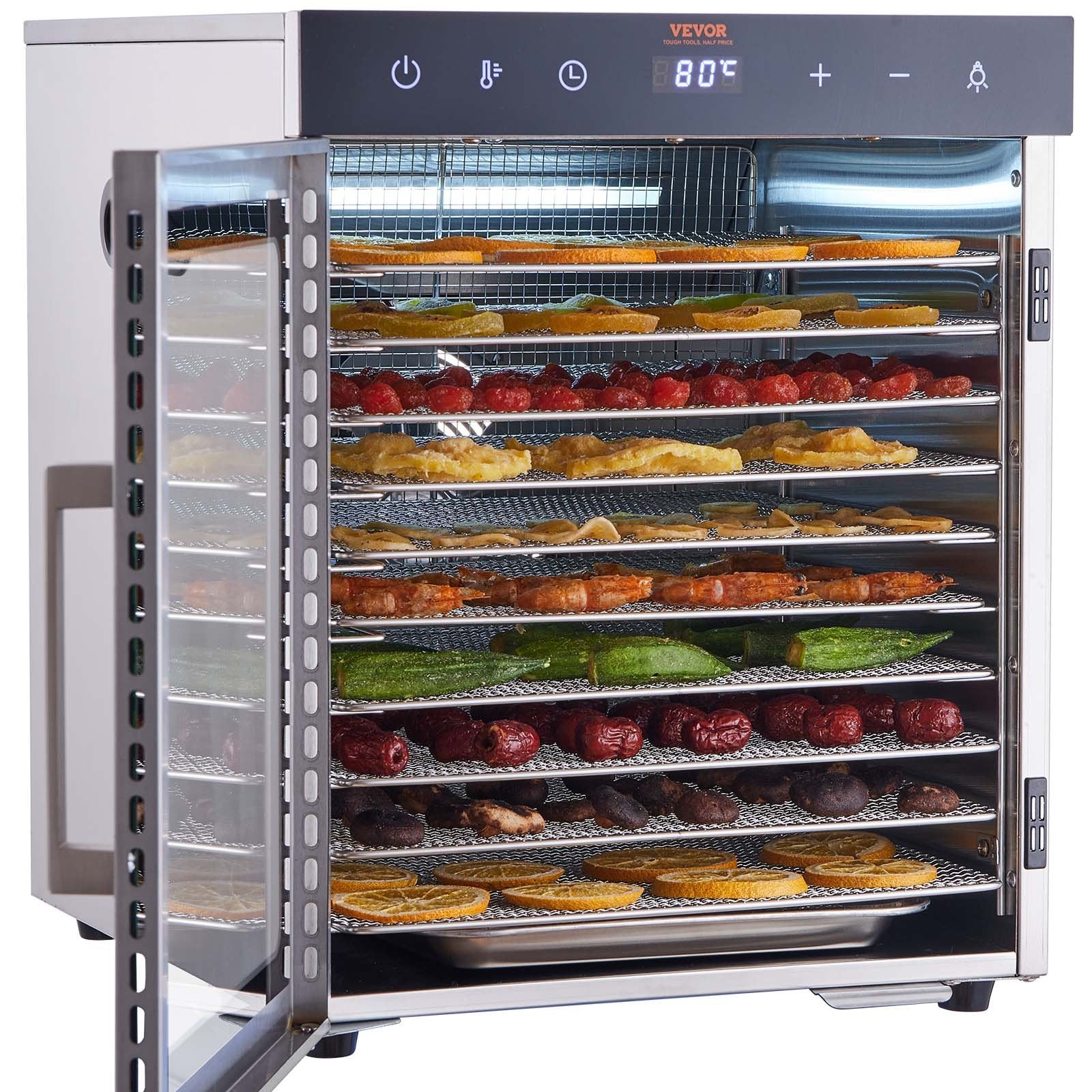 Food Dehydrators: VEVOR 10 Trays Food Dehydrator Machine Stainless Steel 800W Jerky Fruit Drying