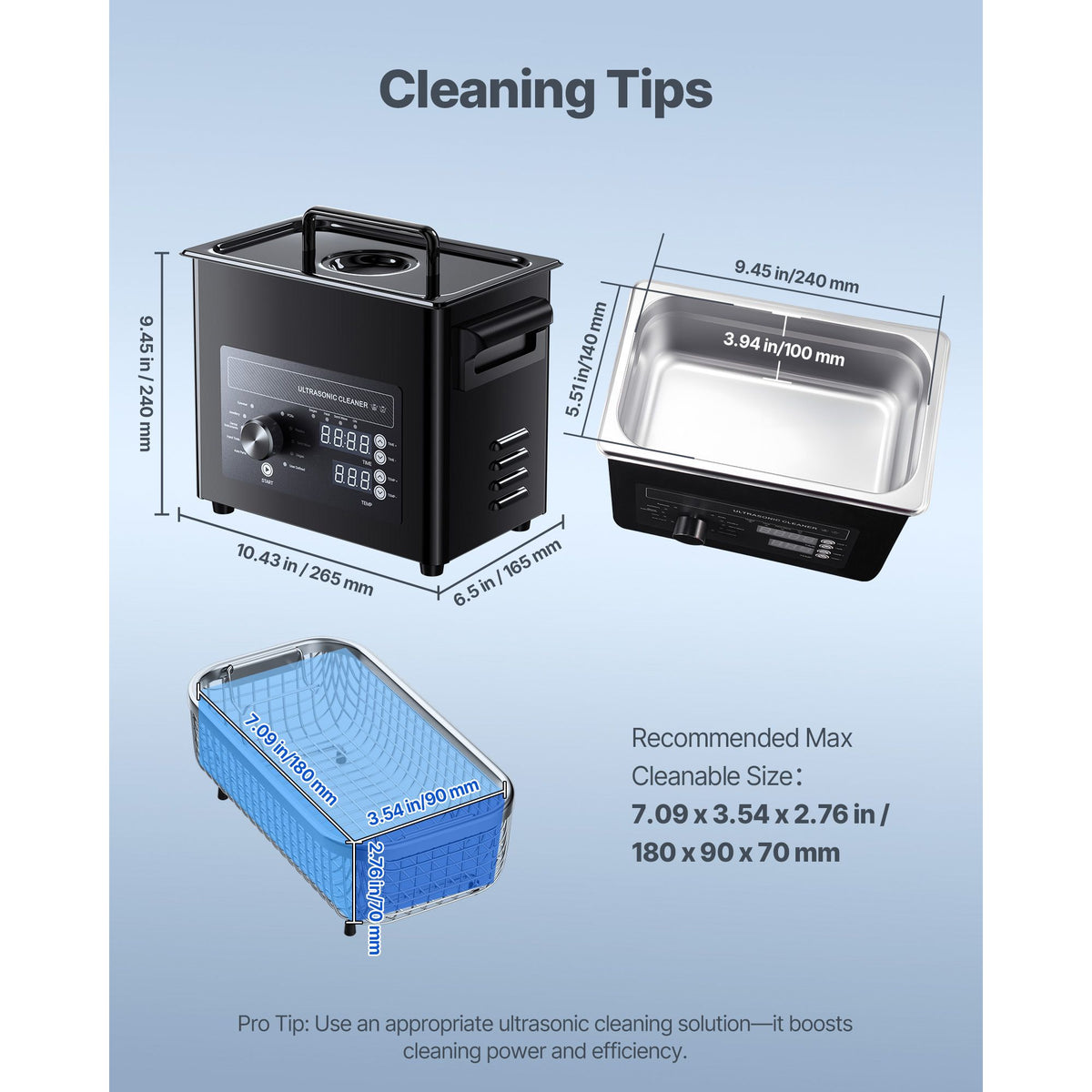 3L Ultrasonic Cleaner, Professional Ultrasonic Cleaner Machine with Knob Control, Stainless Steel Cleaning Machine with Basket and Cleaning Ball, for Watches, Razors, Jewelry, Coins and More
