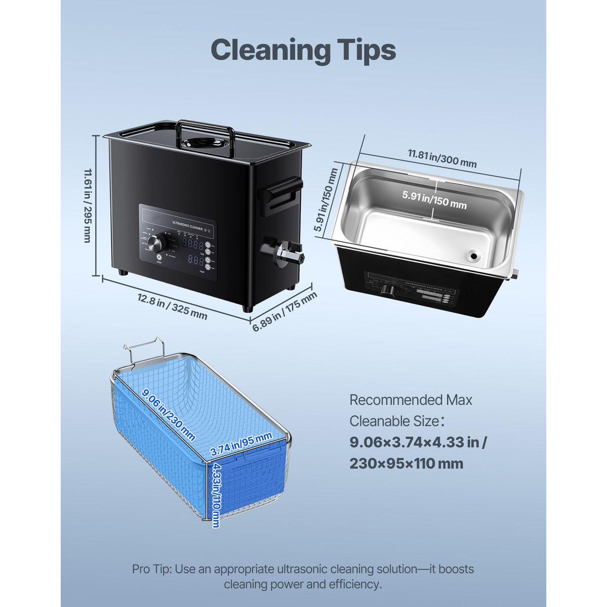 6L Ultrasonic Cleaner, Professional Ultrasonic Cleaner Machine with Knob Control, Stainless Steel Cleaning Machine with Basket and Cleaning Ball, for Watches, Razors, Jewelry, Coins and More