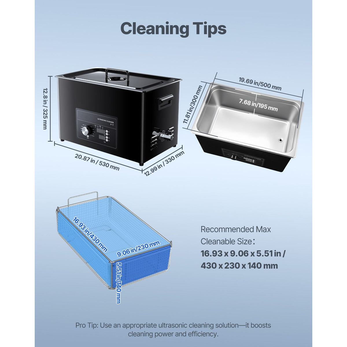 30L Ultrasonic Cleaner, Professional Ultrasonic Cleaner Machine with Knob Control, Stainless Steel Cleaning Machine with Basket and Cleaning Ball, for Watches, Razors, Jewelry, Coins and More