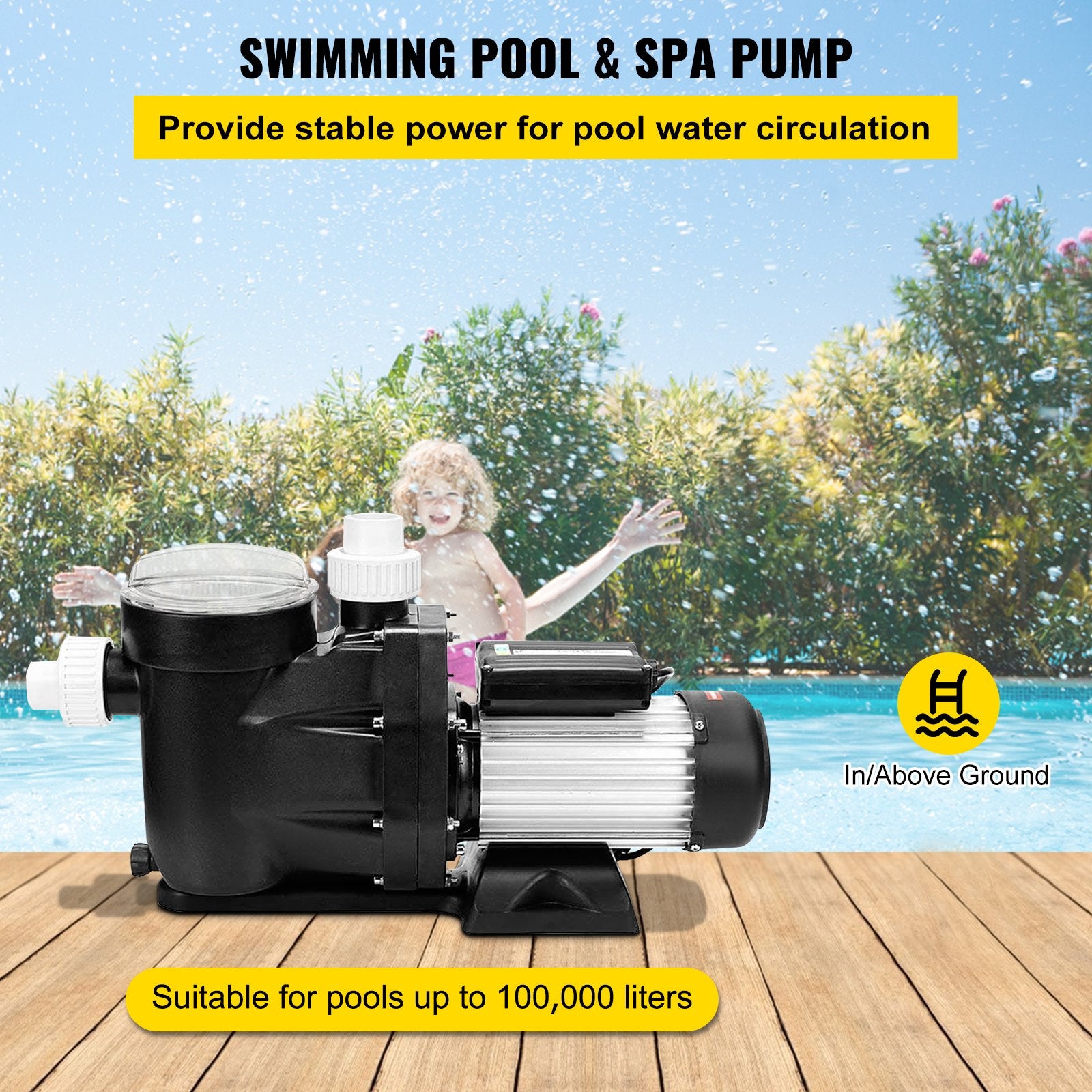 Fountain & Ponds Accessories: VEVOR Swimming Pool Filter Pump 2.5HP, 1850W Swimming Pool Pump 148GPM, Single Speed Filter for Spa Water Circulation Above Ground Apply Swimming Pool, Bathtub