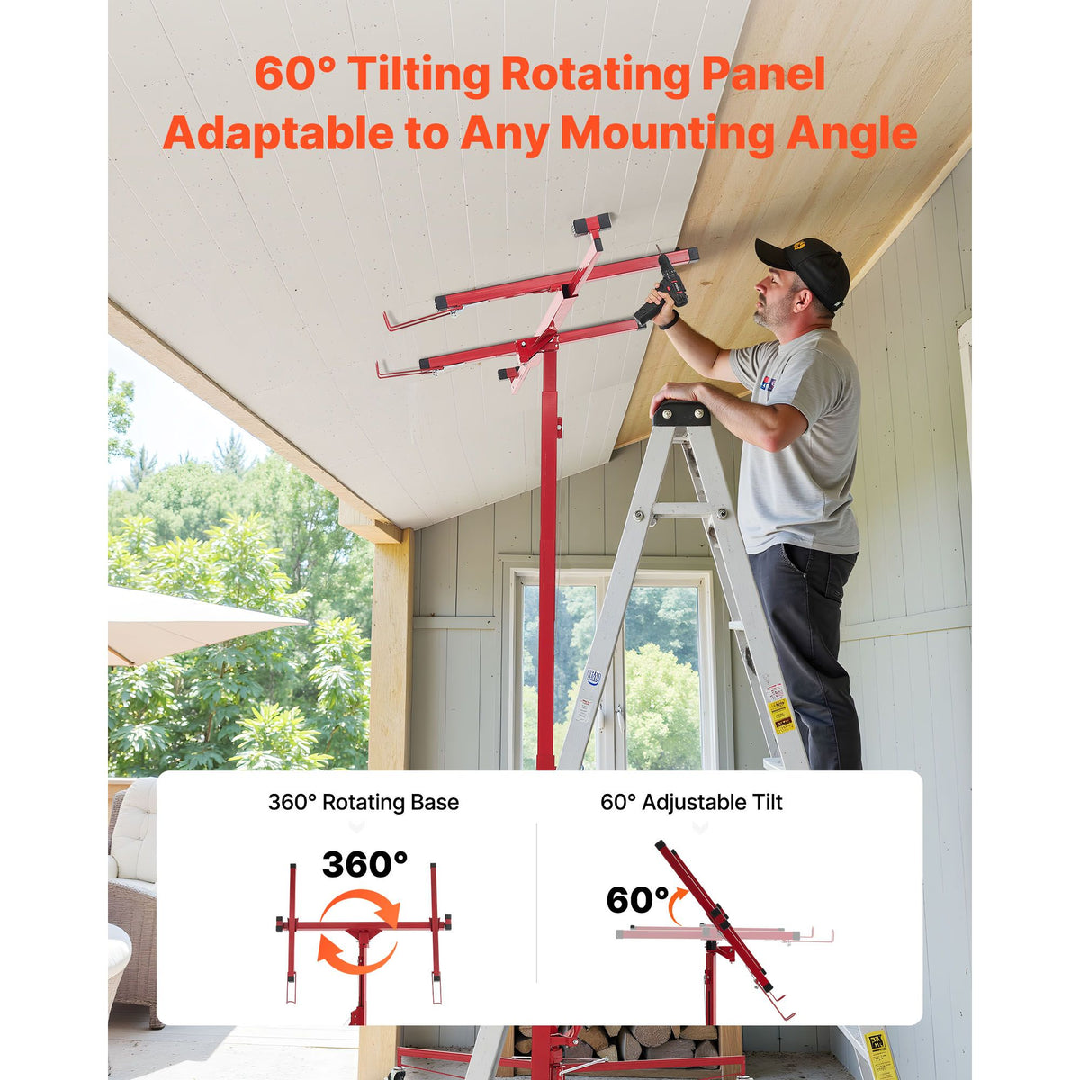 3353mm Drywall Lift, Heavy-Duty 68 kg Sheetrock Hoist with Adjustable Telescoping Arm, Lockable Wheels, Drywall Lifter Panel Jack Hoist Tools Ideal for Ceiling & Wall Installation (Red)