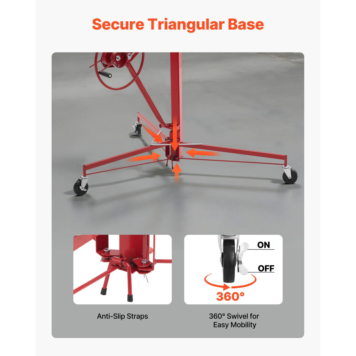 3353mm Drywall Lift, Heavy-Duty 68 kg Sheetrock Hoist with Adjustable Telescoping Arm, Lockable Wheels, Drywall Lifter Panel Jack Hoist Tools Ideal for Ceiling & Wall Installation (Red)