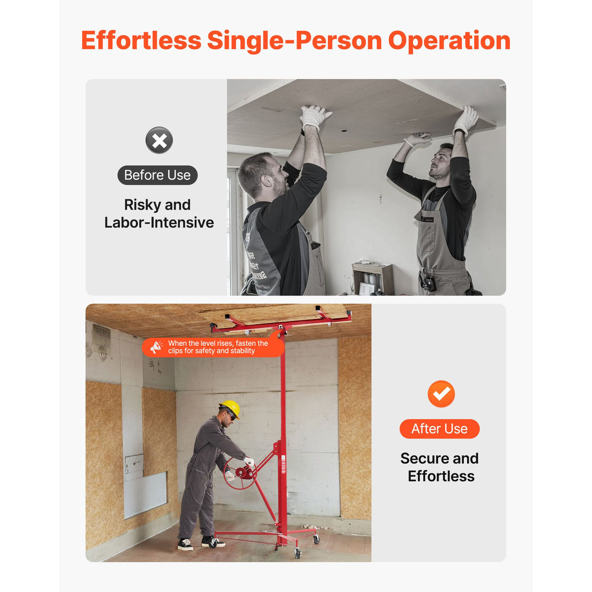 3353mm Drywall Lift, Heavy-Duty 68 kg Sheetrock Hoist with Adjustable Telescoping Arm, Lockable Wheels, Drywall Lifter Panel Jack Hoist Tools Ideal for Ceiling & Wall Installation (Red)