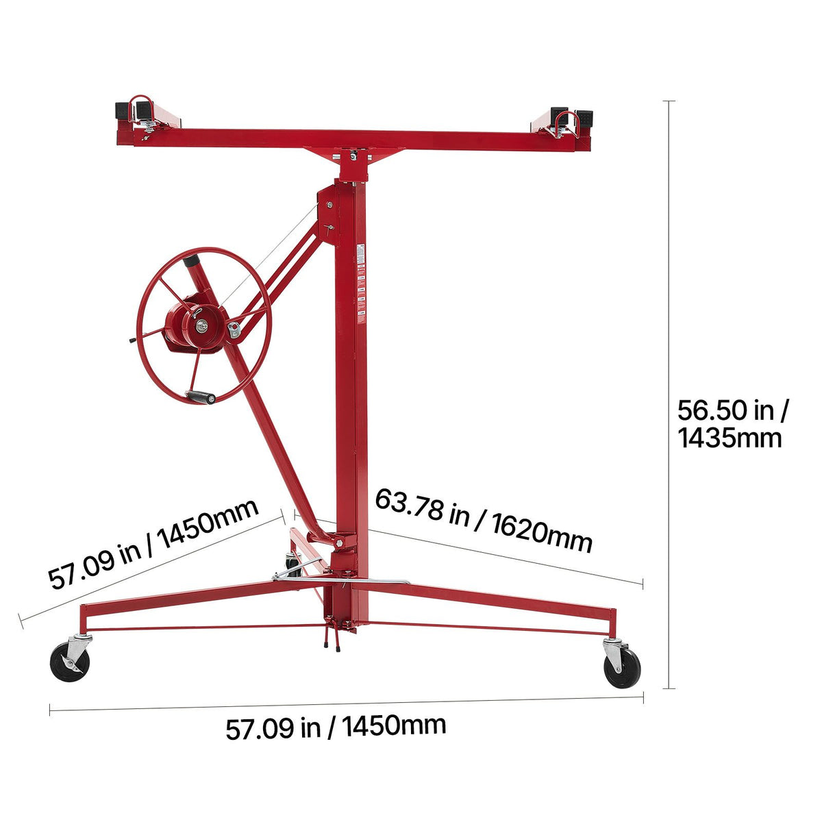 3353mm Drywall Lift, Heavy-Duty 68 kg Sheetrock Hoist with Adjustable Telescoping Arm, Lockable Wheels, Drywall Lifter Panel Jack Hoist Tools Ideal for Ceiling & Wall Installation (Red)