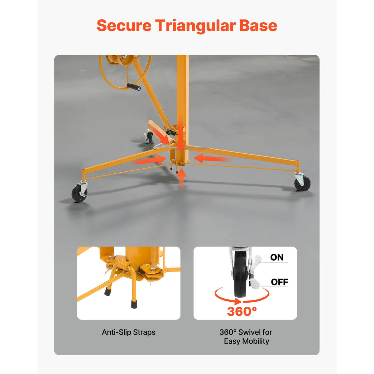 3353mm Drywall Lift, Heavy-Duty 68 kg Sheetrock Hoist with Adjustable Telescoping Arm, Lockable Wheels, Drywall Lifter Panel Jack Hoist Tools Ideal for Ceiling & Wall Installation (Yellow)
