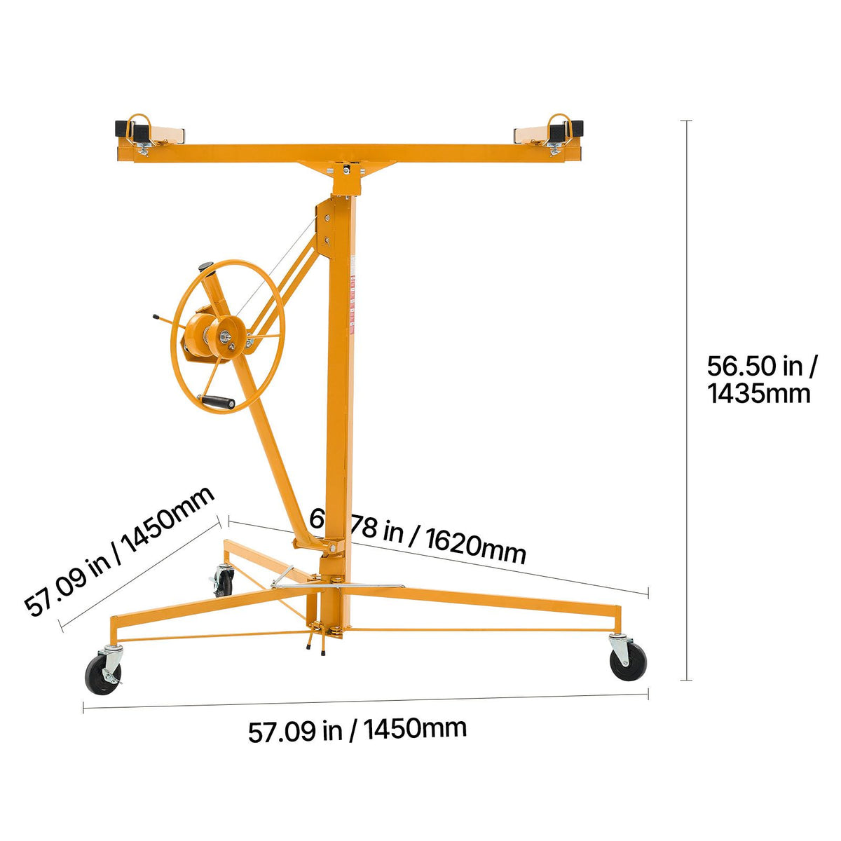 3353mm Drywall Lift, Heavy-Duty 68 kg Sheetrock Hoist with Adjustable Telescoping Arm, Lockable Wheels, Drywall Lifter Panel Jack Hoist Tools Ideal for Ceiling & Wall Installation (Yellow)