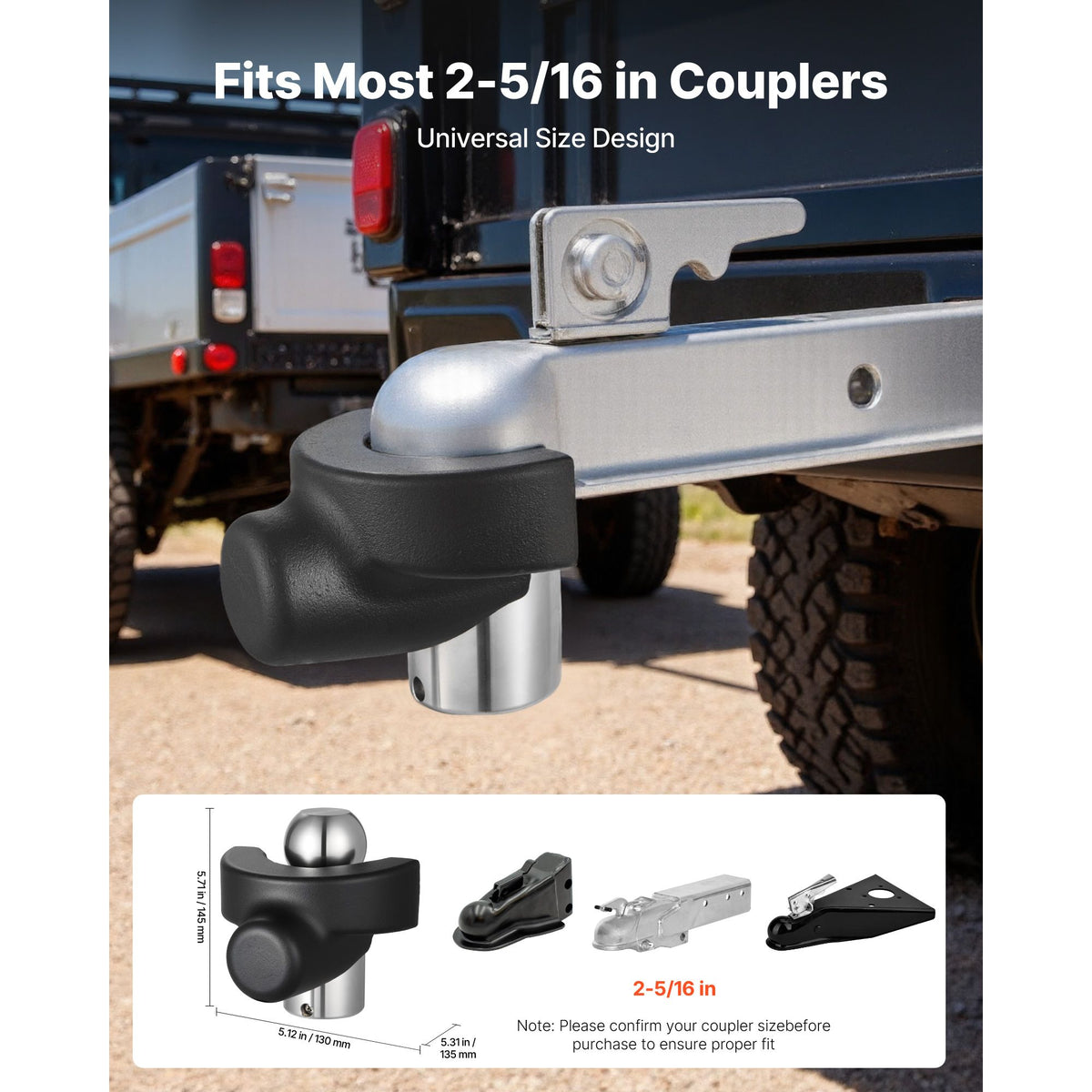 Trailer Hitch Lock, Compatible with 58.7 mm Couplers, Heavy-Duty Anti-Theft Trailer Ball Lock with 3 Keys, Prying-Resistant & Impact-Resistant, Fits for RVs, Boats, Off-Road Vehicles, Trailers