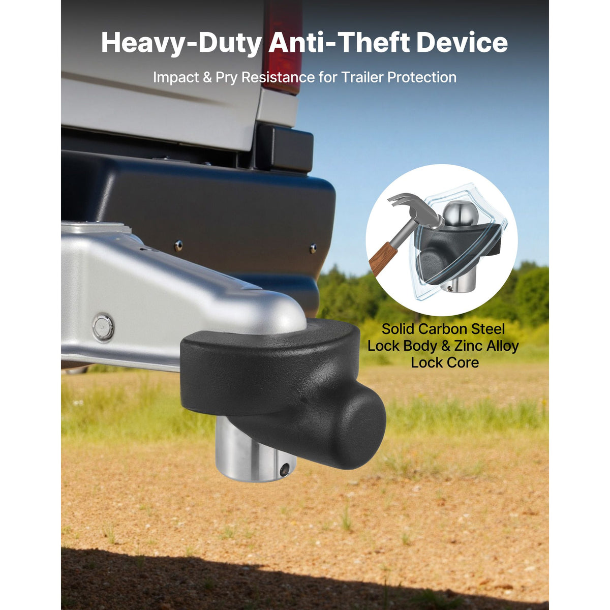 Trailer Hitch Lock, Compatible with 58.7 mm Couplers, Heavy-Duty Anti-Theft Trailer Ball Lock with 3 Keys, Prying-Resistant & Impact-Resistant, Fits for RVs, Boats, Off-Road Vehicles, Trailers