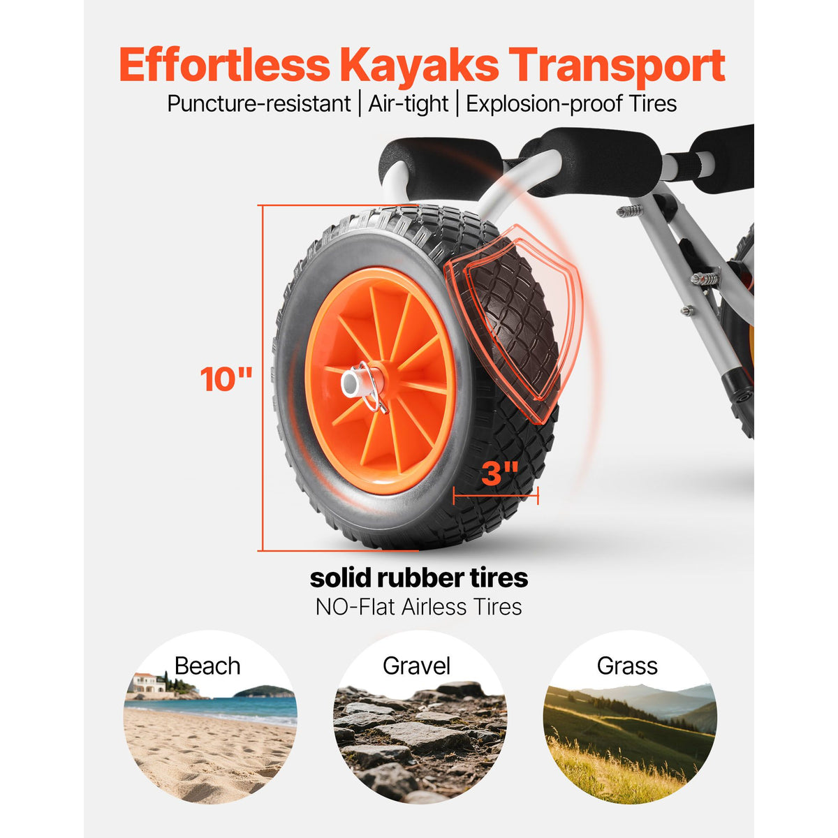 Kayak Cart, 90 kg Load Capacity, Foldable Kayak Trolley with 25.4 cm Solid Rubber Tires & 1 Ratchet Strap, Paddle Board Trolley for Carrying Kayaks, Canoes, Paddleboards, Float Mats, Jon Boats