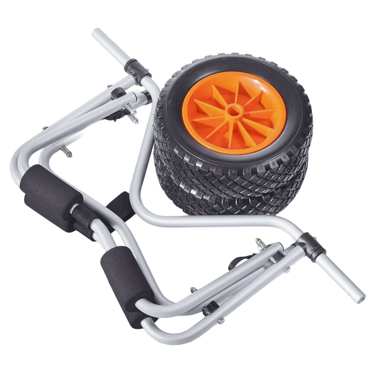 Kayak Cart, 90 kg Load Capacity, Foldable Kayak Trolley with 25.4 cm Solid Rubber Tires & 1 Ratchet Strap, Paddle Board Trolley for Carrying Kayaks, Canoes, Paddleboards, Float Mats, Jon Boats