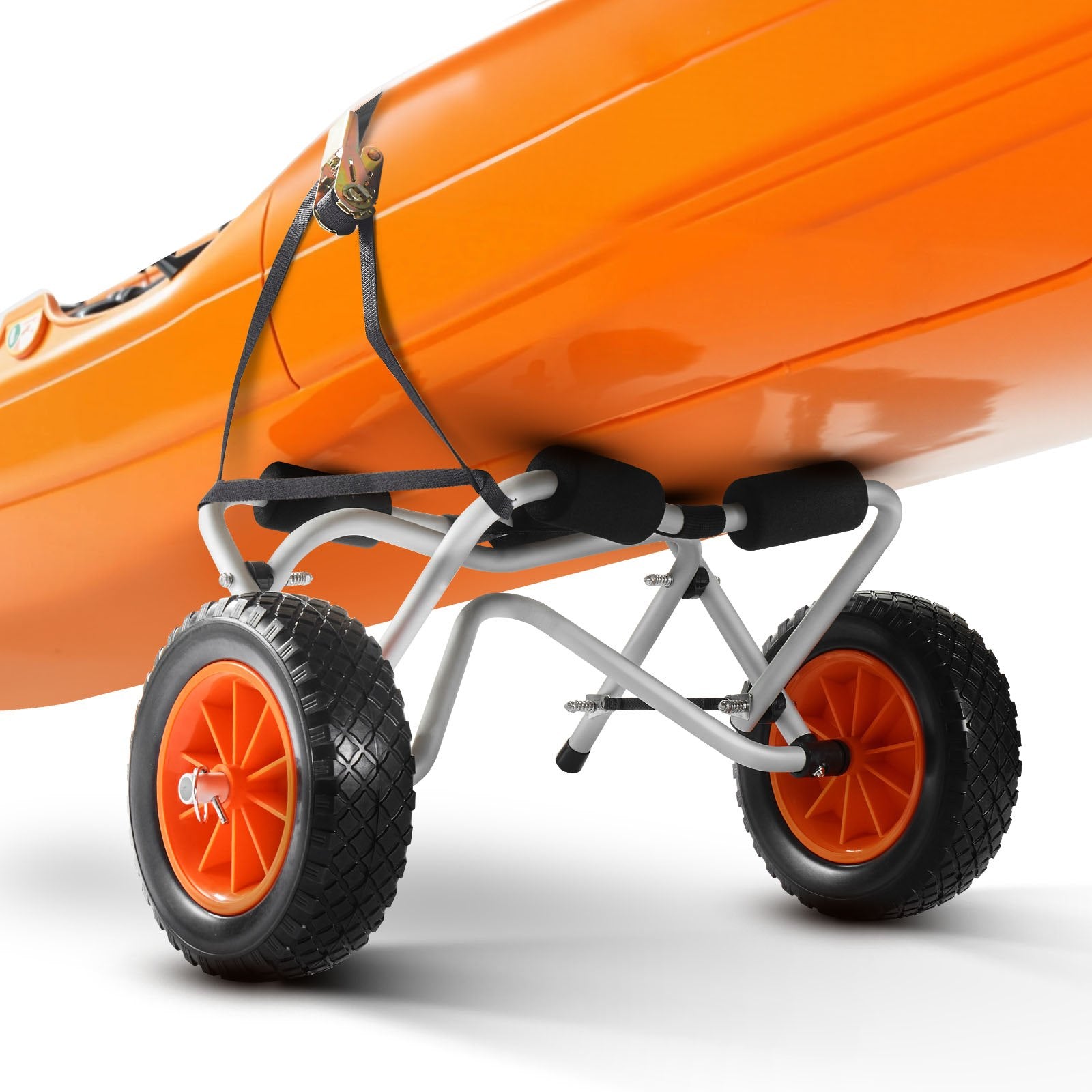 Canoes & Kayaks: VEVOR Kayak Cart, 113.4 kg Load Capacity, Foldable Kayak Trolley with 25.4 cm Solid Rubber Tires & 1 Ratchet Strap, Paddle Board Trolley for Carrying Kayaks, Canoes, Paddleboards, Float Mats,Jon Boats