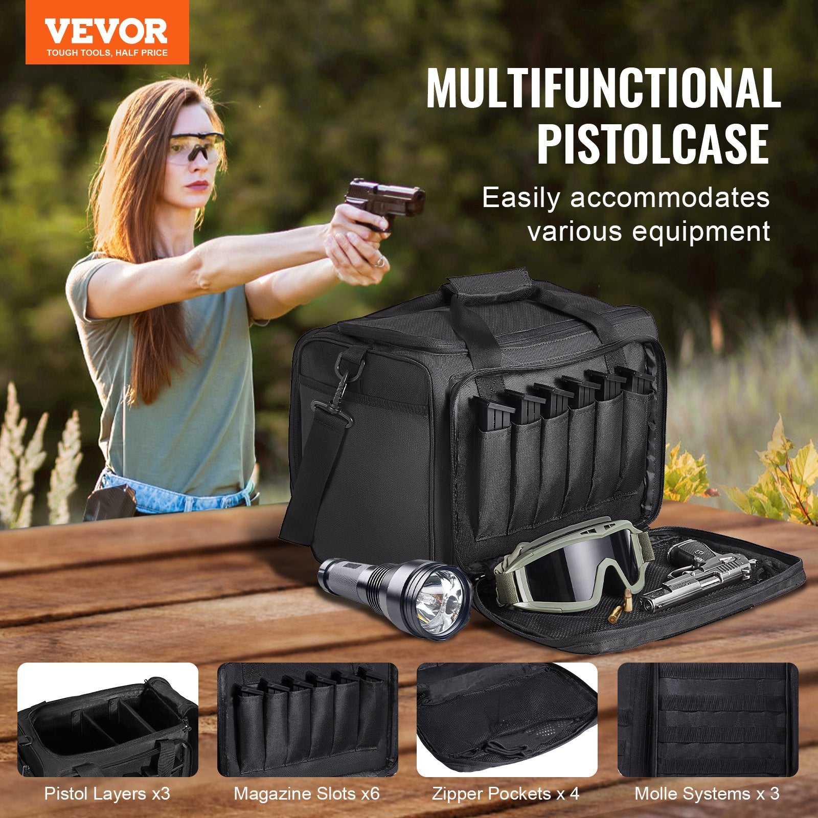 Basketball & Basketball Accessories: VEVOR Range Bag for 3 Pistols Tactical Gun Range Bag Single Shoulder Strip Black