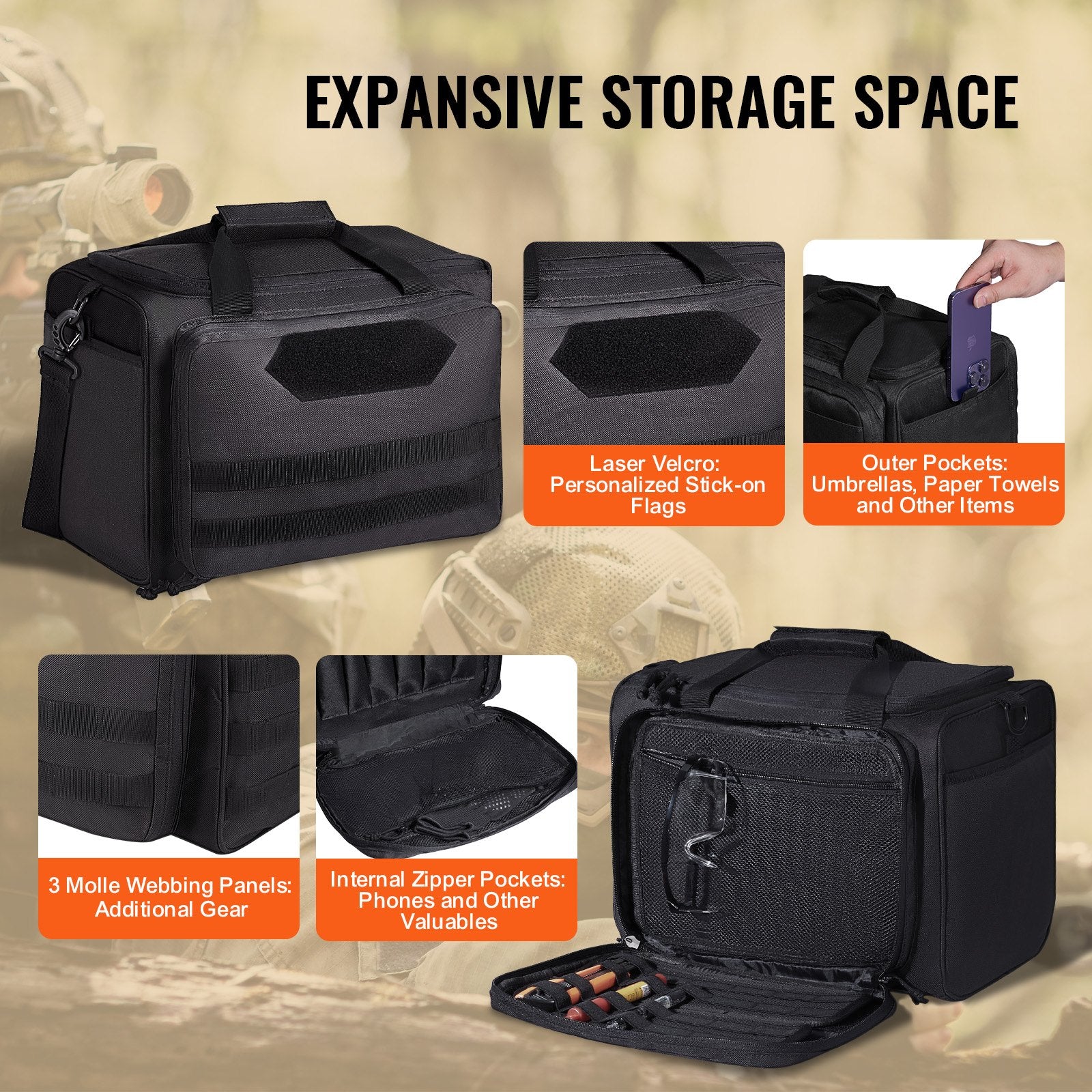 Basketball & Basketball Accessories: VEVOR Range Bag for 3 Pistols Tactical Gun Range Bag Single Shoulder Strip Black