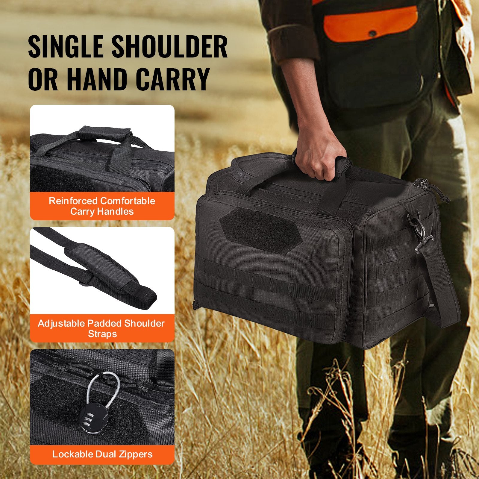 Basketball & Basketball Accessories: VEVOR Range Bag for 3 Pistols Tactical Gun Range Bag Single Shoulder Strip Black
