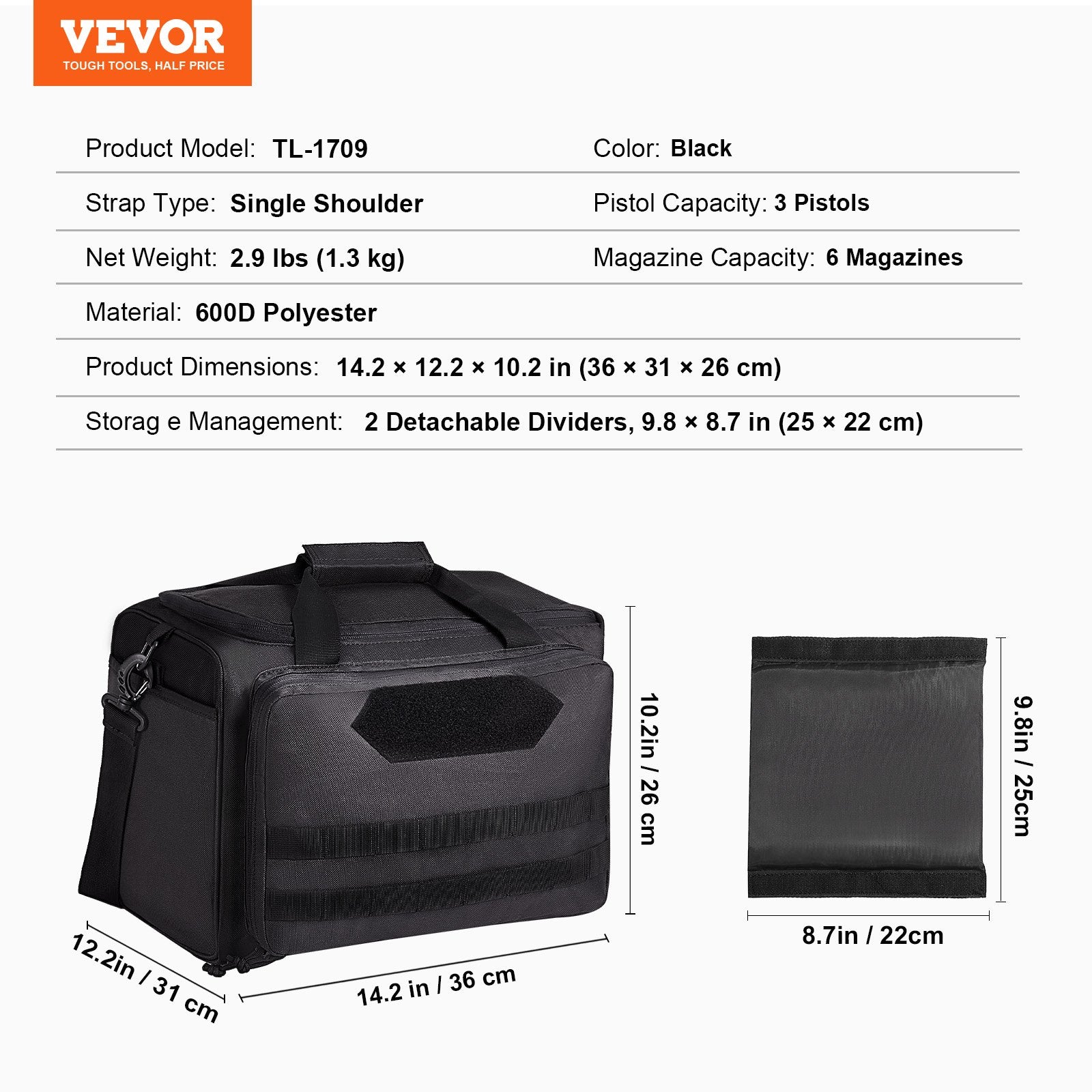 Basketball & Basketball Accessories: VEVOR Range Bag for 3 Pistols Tactical Gun Range Bag Single Shoulder Strip Black