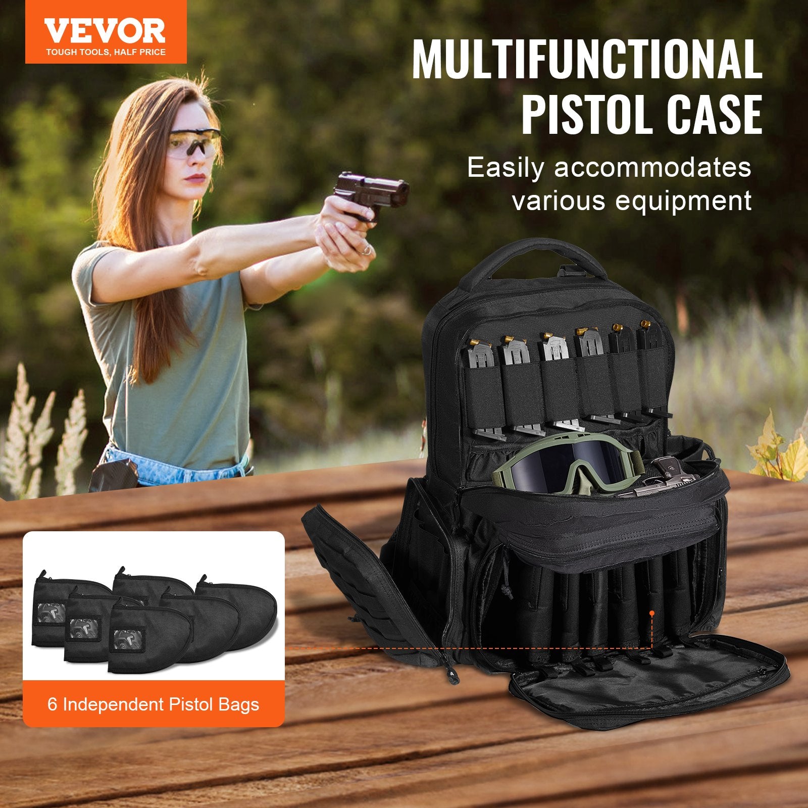 Basketball & Basketball Accessories: VEVOR Tactical Range Backpack for 6 Pistols Gun Backpack Black
