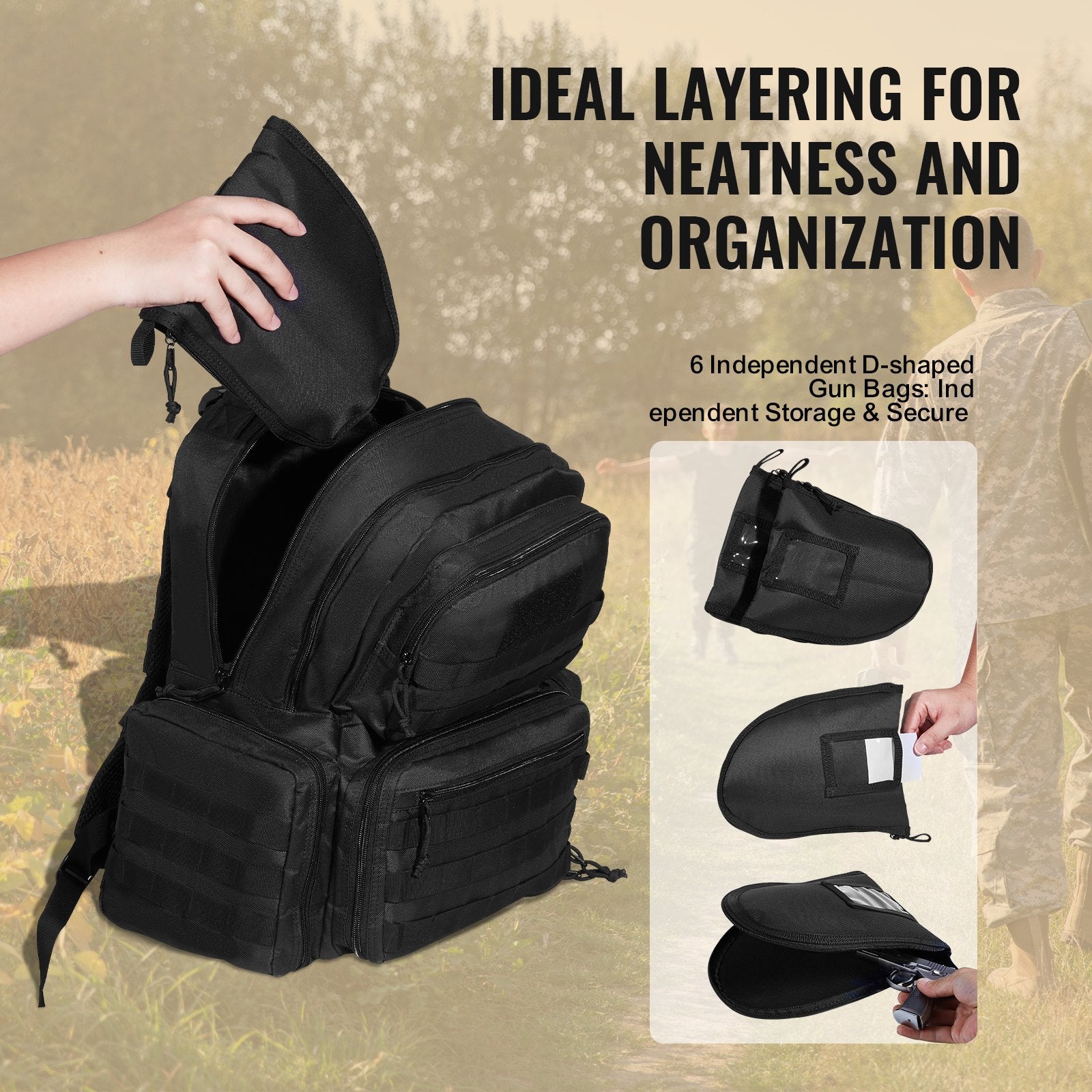 Basketball & Basketball Accessories: VEVOR Tactical Range Backpack for 6 Pistols Gun Backpack Black