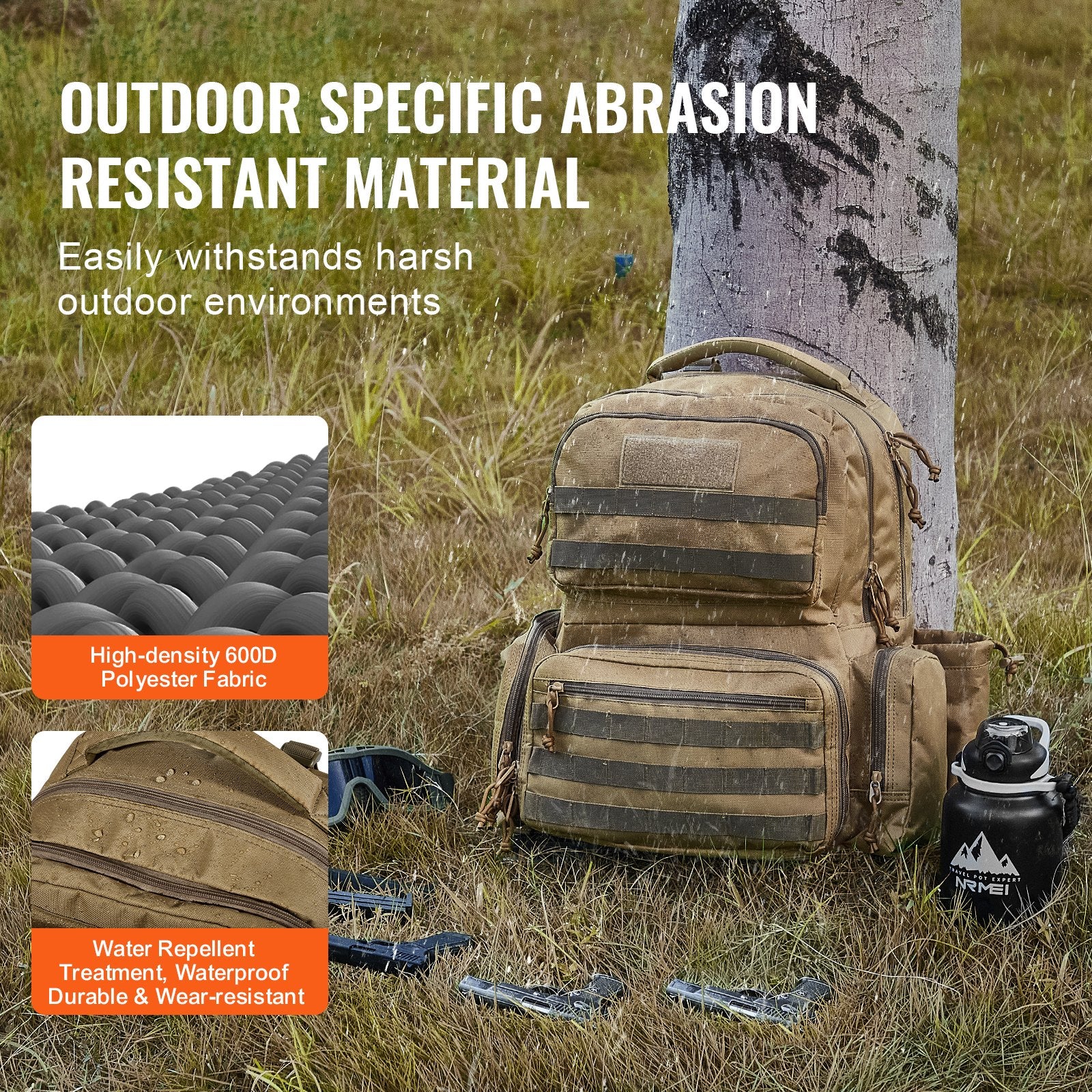 Camp Safety Equipment: VEVOR Tactical Range Backpack for 6 Pistols, Gun Backpack with 6 Independent Pistol Bags & 10 Magazines, Pistol Backpack for Outdoor Hunting Shooting, Range Bag for Handguns Lockable Zipper,  Brown