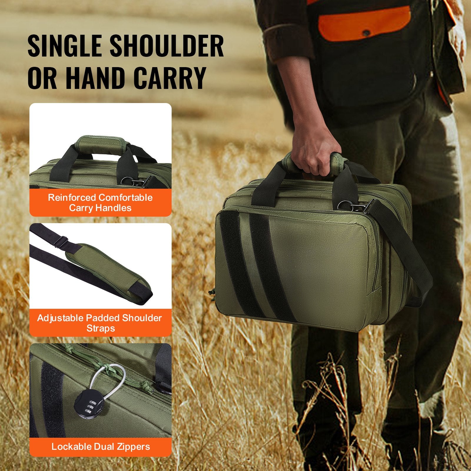 Clothing & Wardrobe Storage: VEVOR Range Bag for 2 Pistols Tactical Gun Bag 2 Built-in Pistol Bags Green