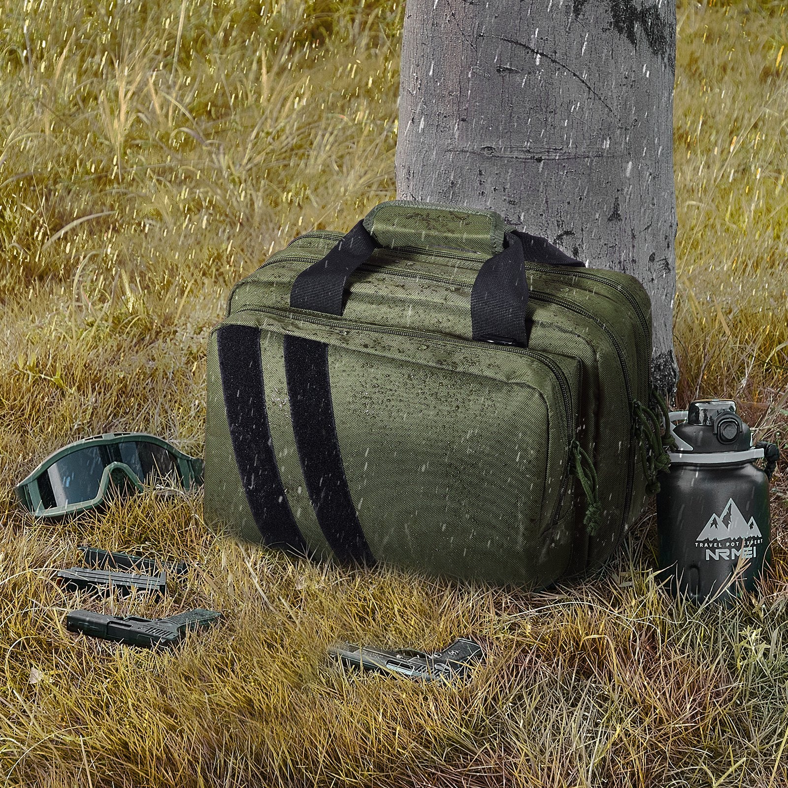 Clothing & Wardrobe Storage: VEVOR Range Bag for 2 Pistols Tactical Gun Bag 2 Built-in Pistol Bags Green